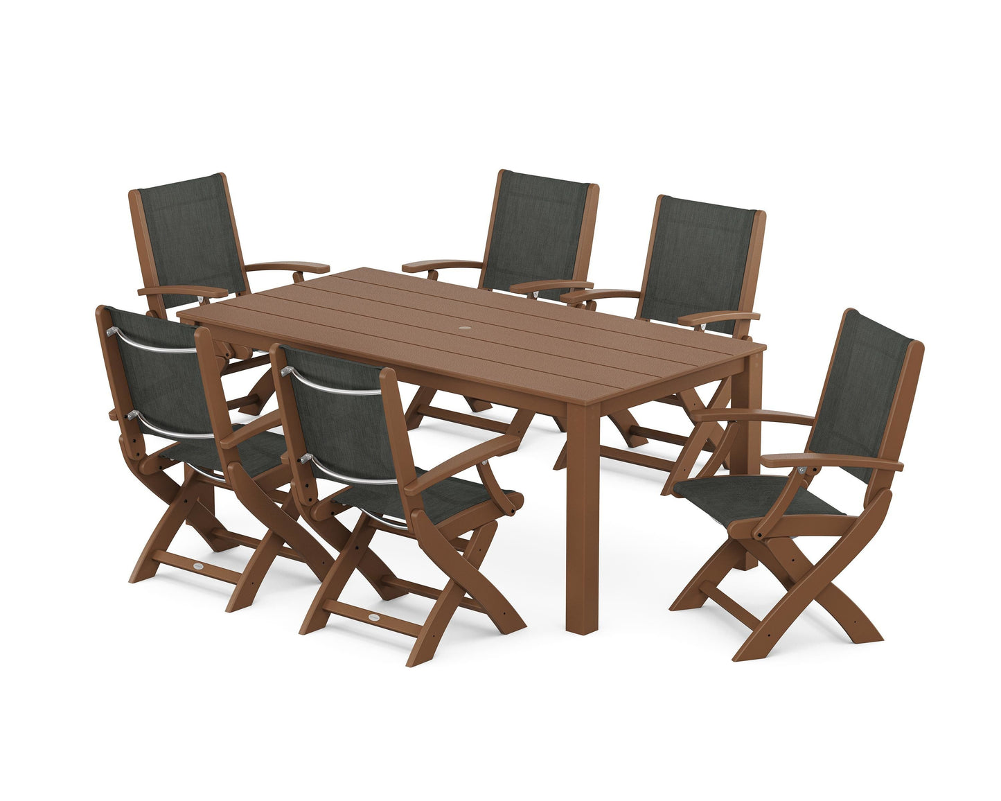 Coastal Folding Chair 7-Piece Parsons Dining Set