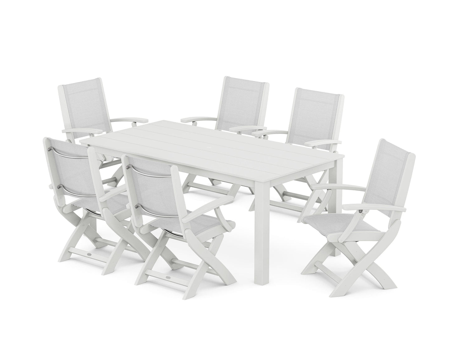 Coastal Folding Chair 7-Piece Parsons Dining Set