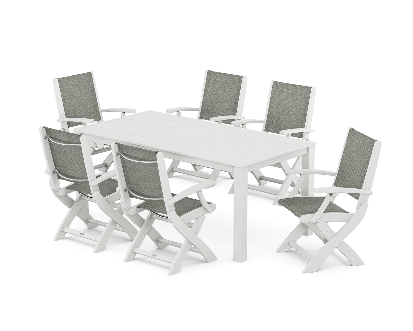 Coastal Folding Chair 7-Piece Parsons Dining Set