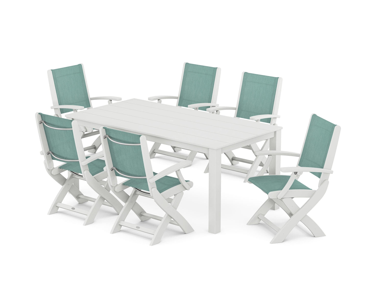 Coastal Folding Chair 7-Piece Parsons Dining Set