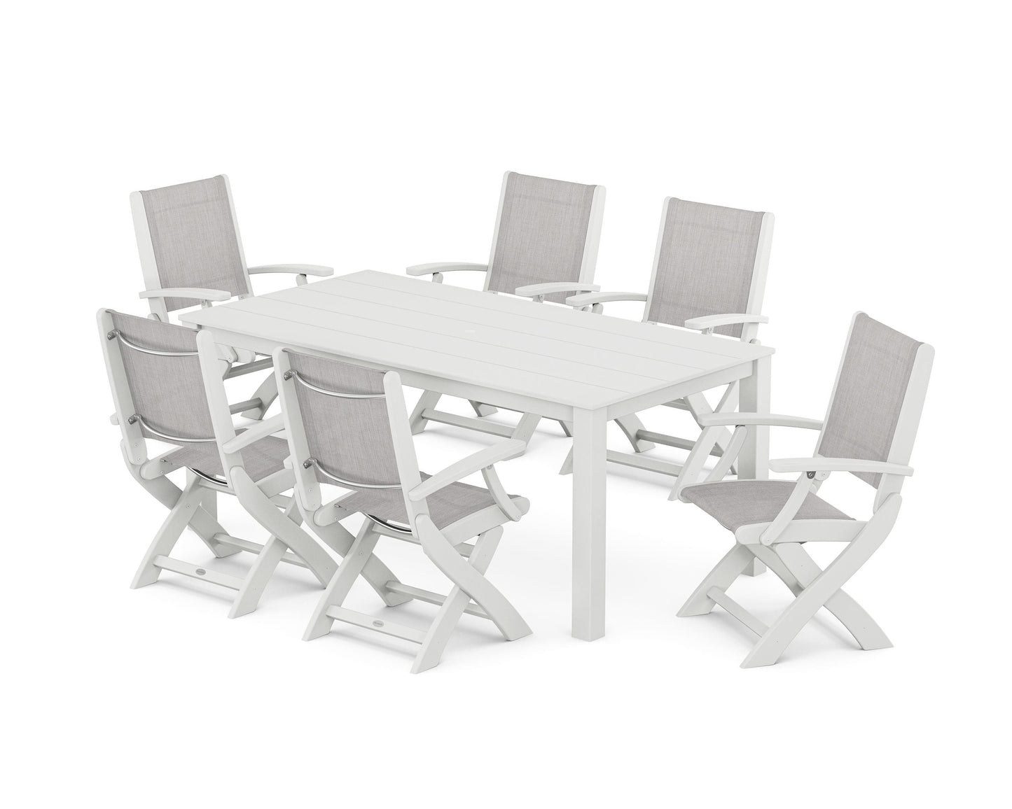 Coastal Folding Chair 7-Piece Parsons Dining Set