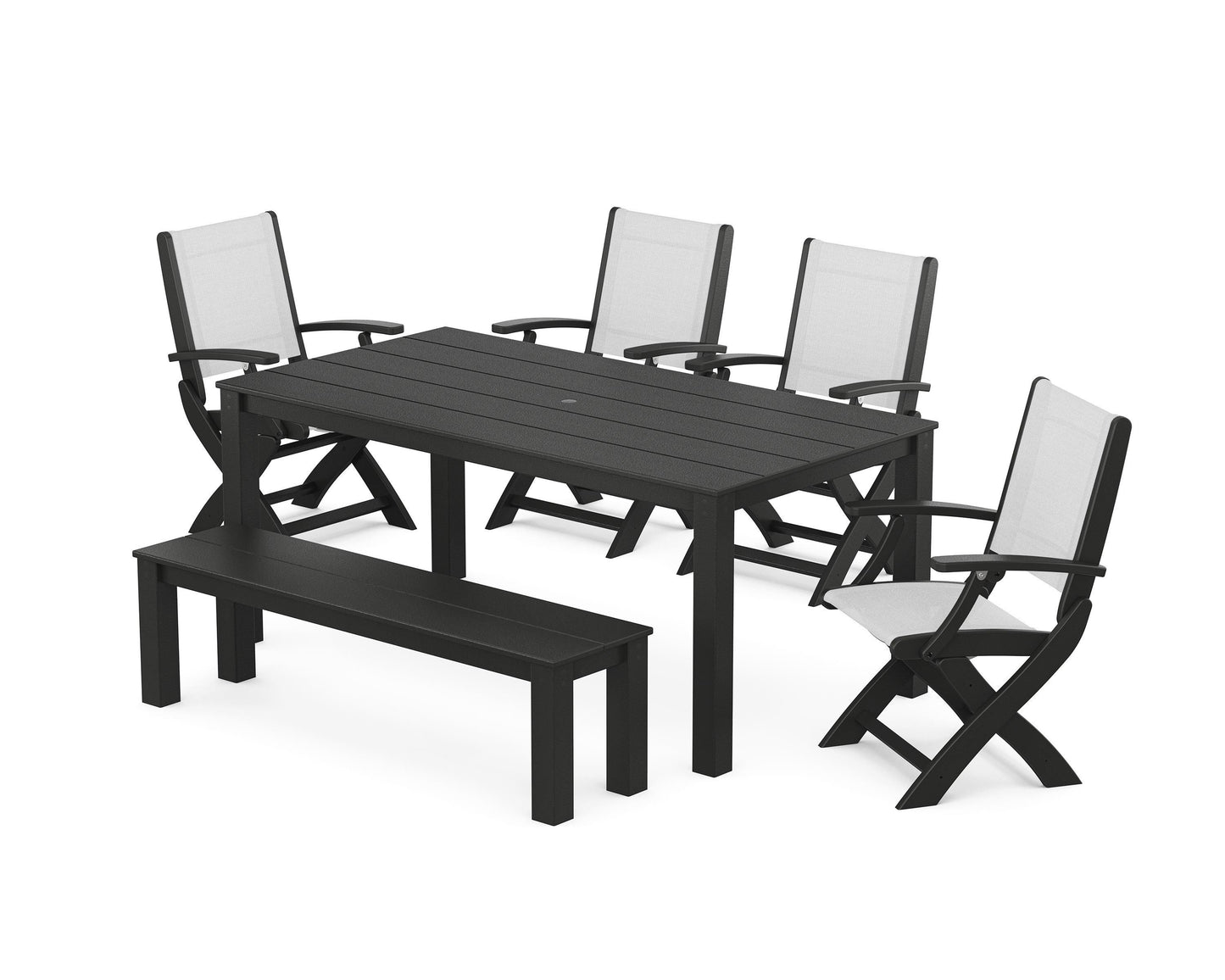 Coastal Folding Chair 6- Piece Parsons Dining Set with Bench