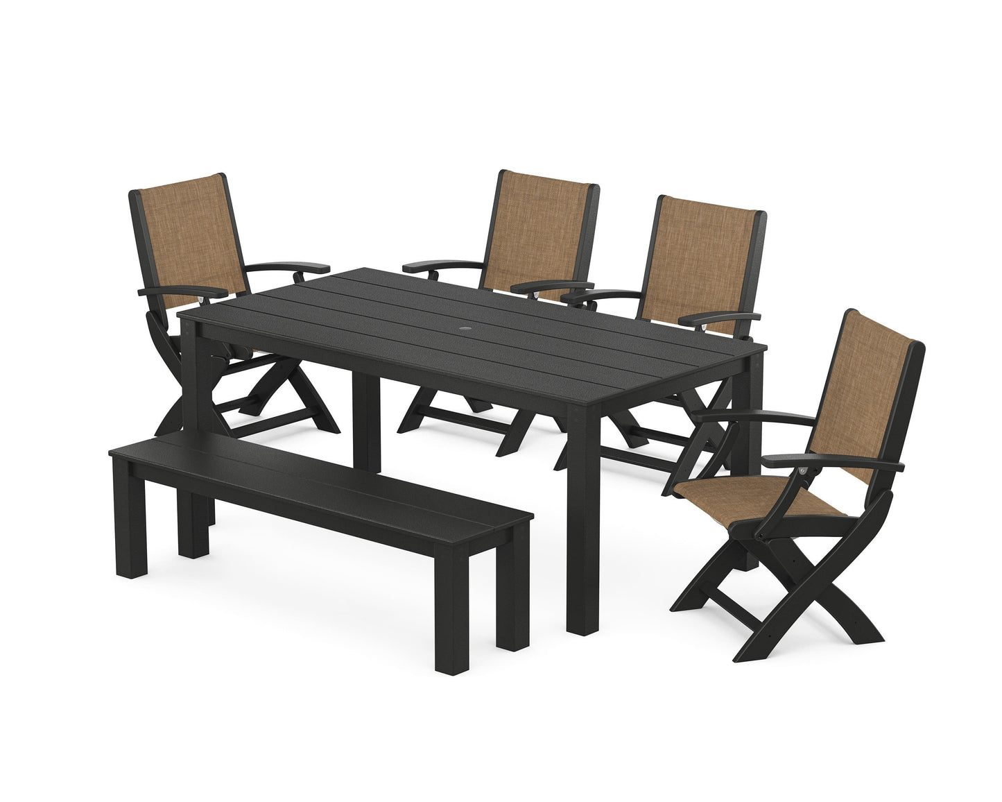 Coastal Folding Chair 6- Piece Parsons Dining Set with Bench