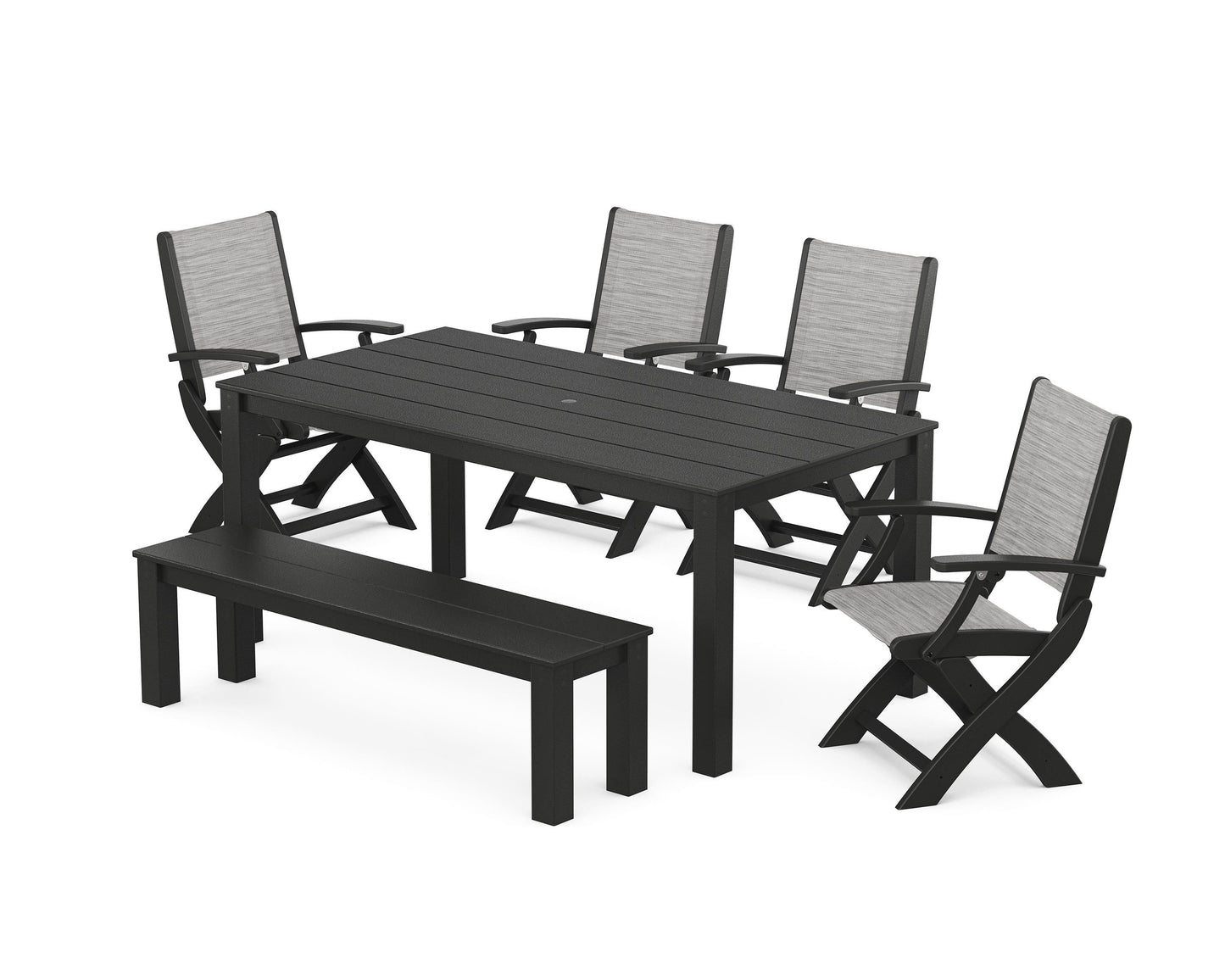 Coastal Folding Chair 6- Piece Parsons Dining Set with Bench