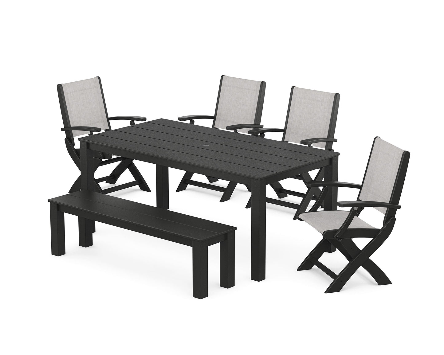 Coastal Folding Chair 6- Piece Parsons Dining Set with Bench