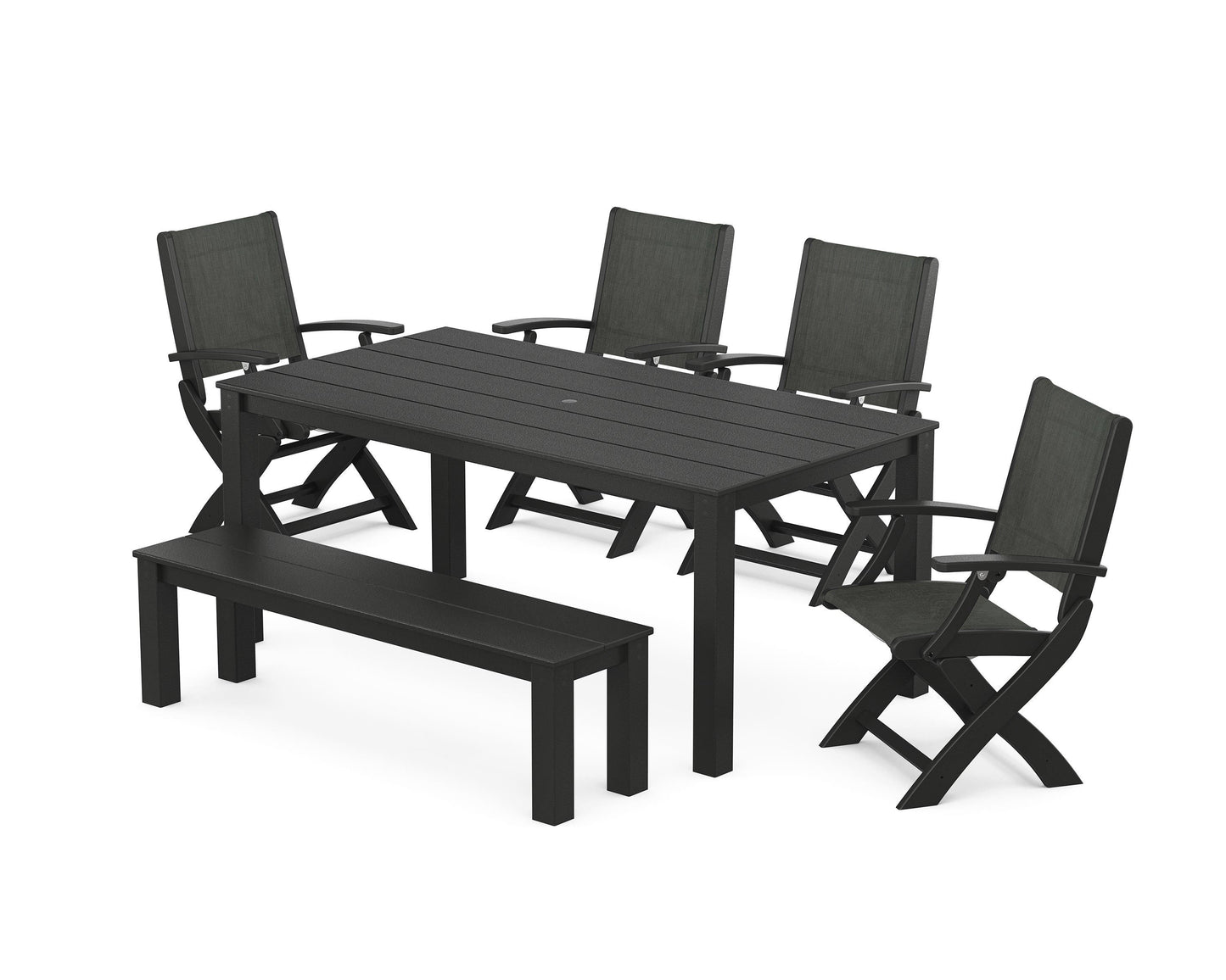 Coastal Folding Chair 6- Piece Parsons Dining Set with Bench