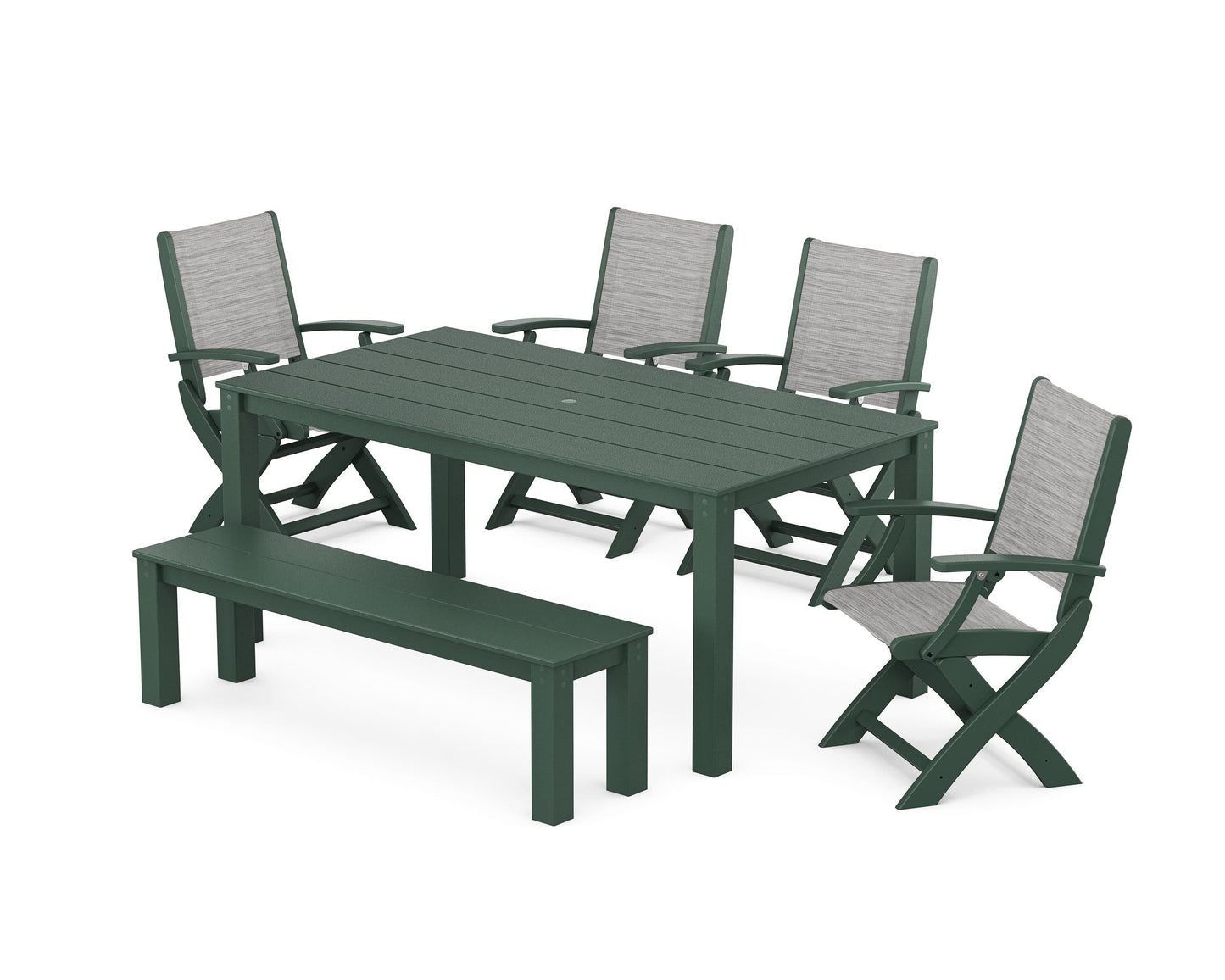 Coastal Folding Chair 6- Piece Parsons Dining Set with Bench