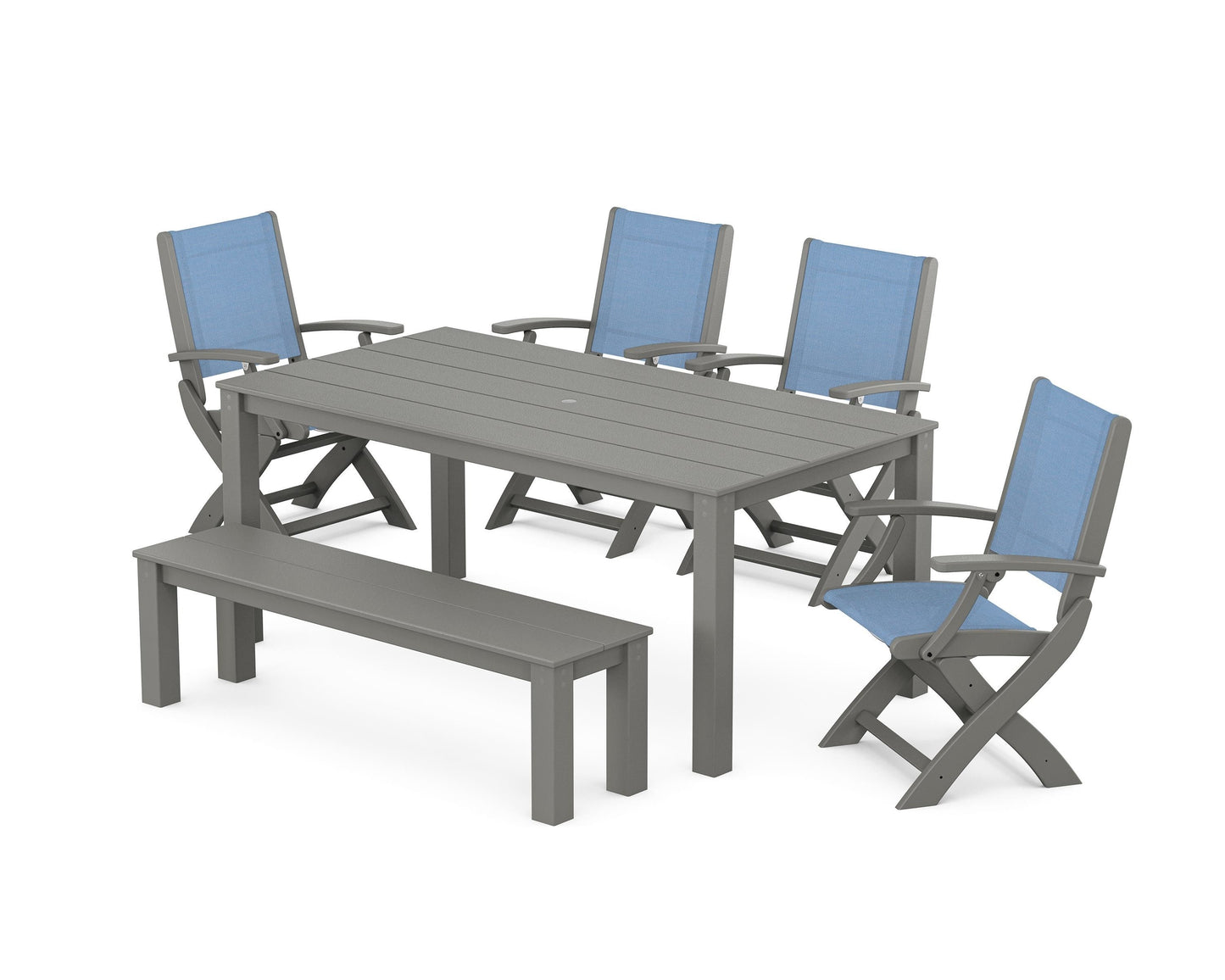 Coastal Folding Chair 6- Piece Parsons Dining Set with Bench