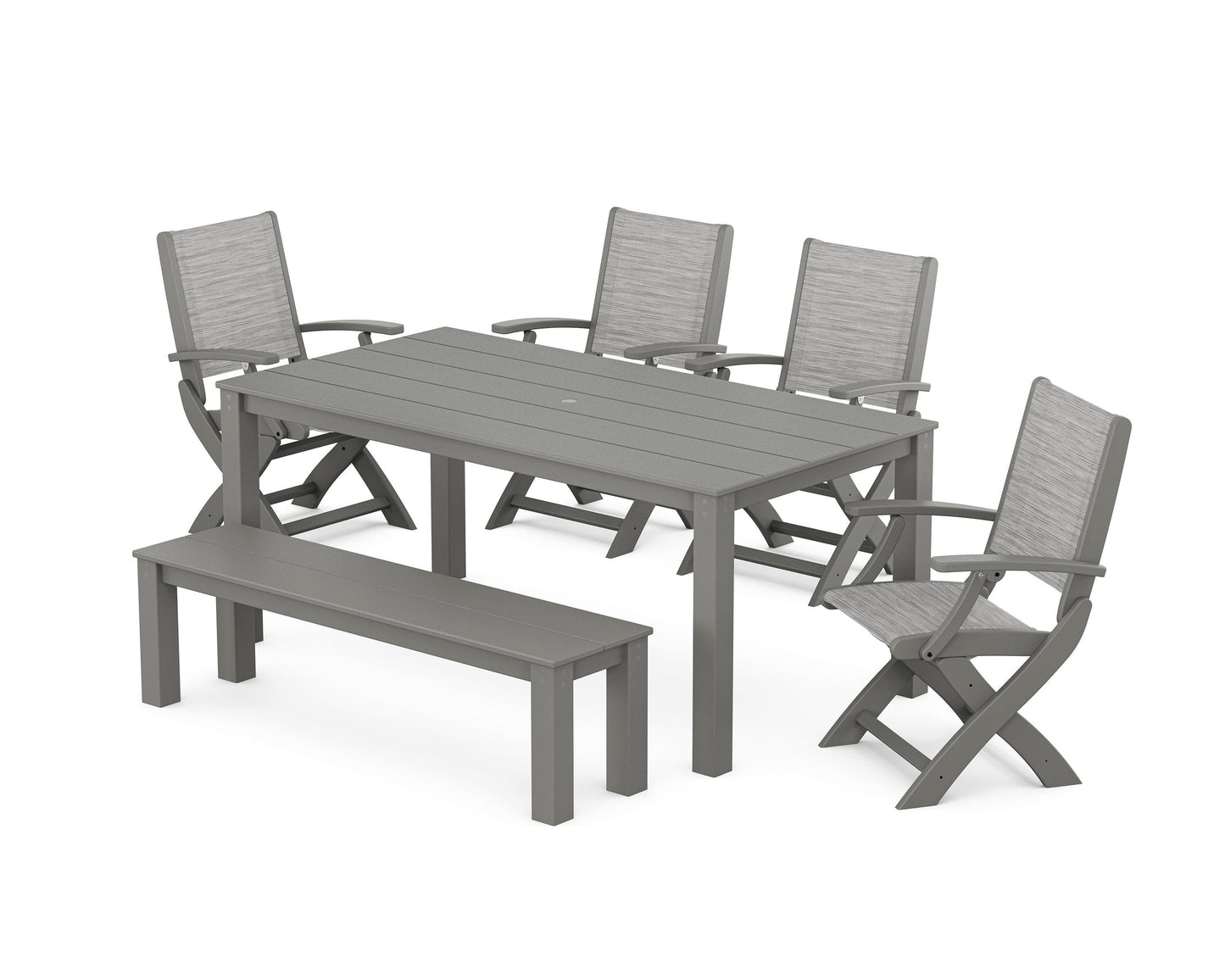 Coastal Folding Chair 6- Piece Parsons Dining Set with Bench