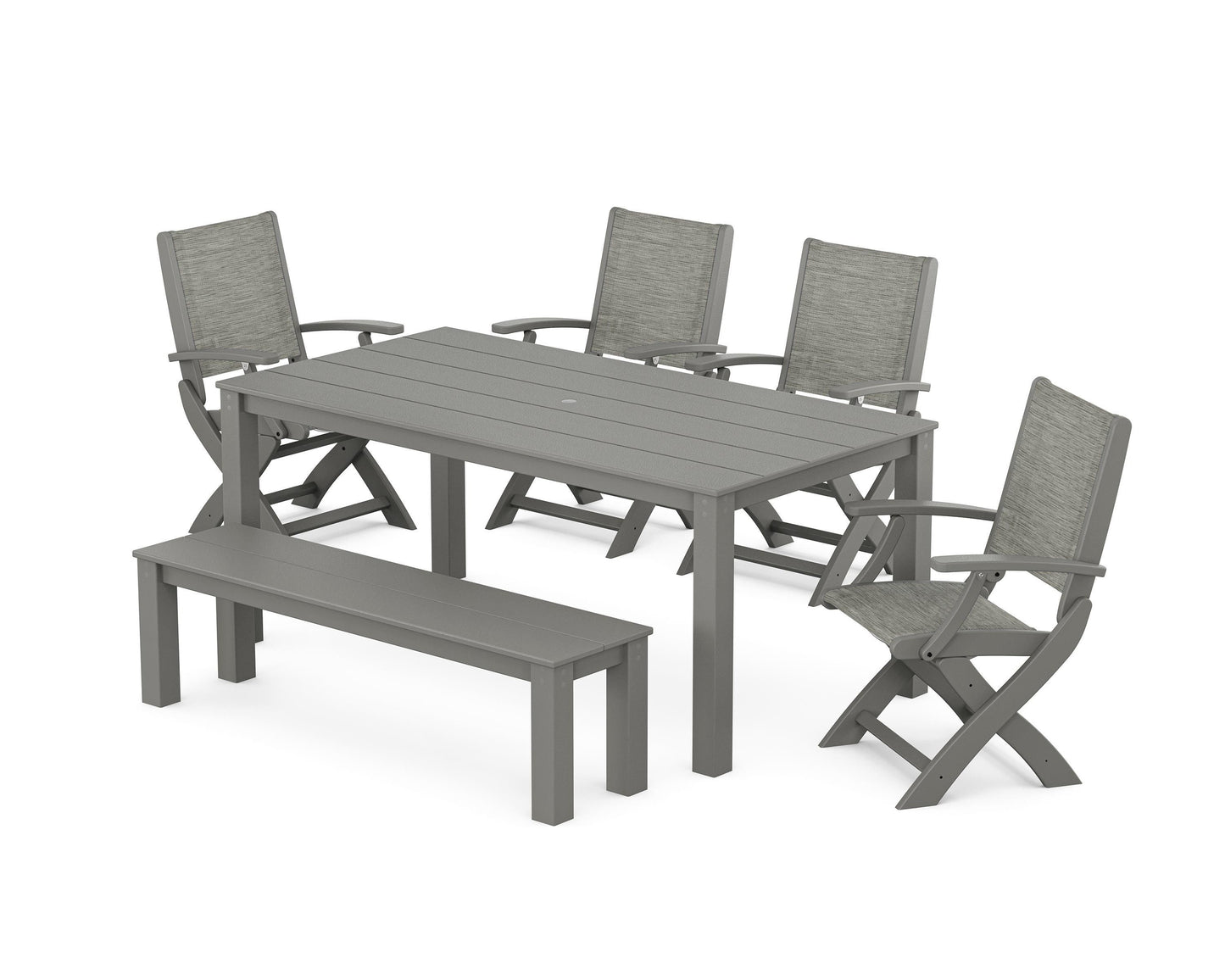 Coastal Folding Chair 6- Piece Parsons Dining Set with Bench