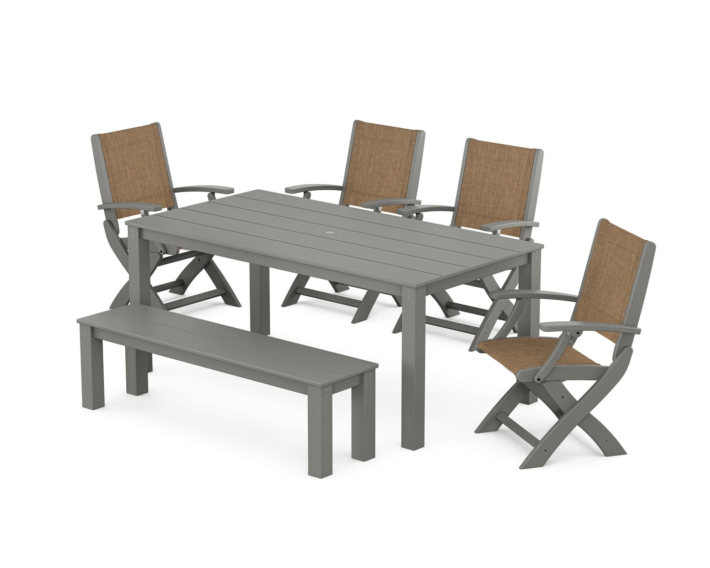 Coastal Folding Chair 6- Piece Parsons Dining Set with Bench