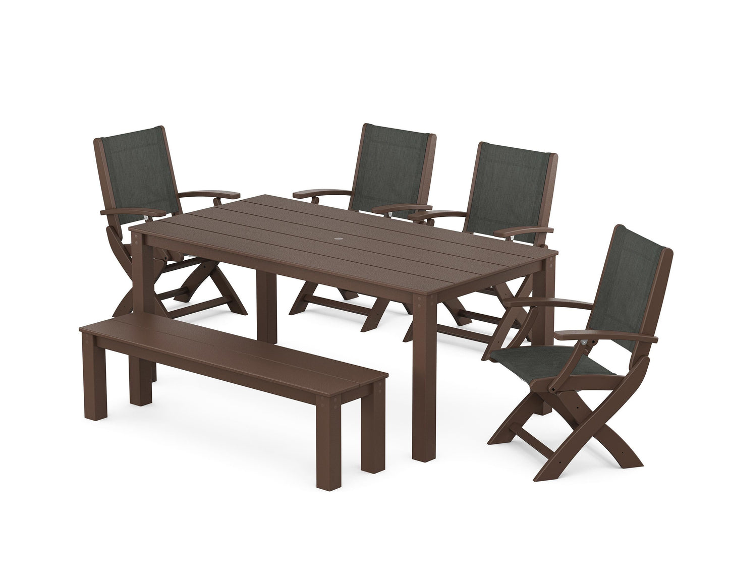 Coastal Folding Chair 6- Piece Parsons Dining Set with Bench