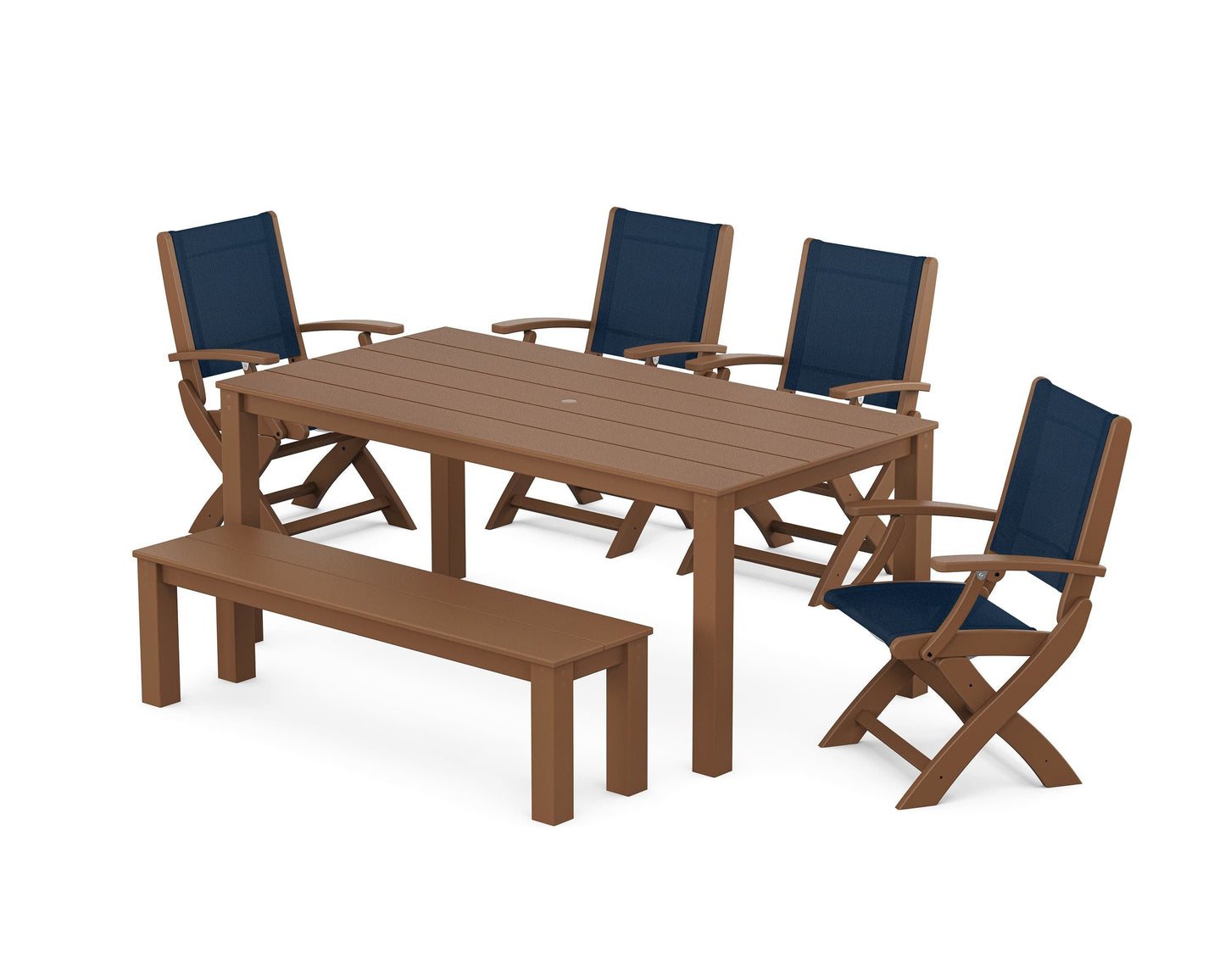 Coastal Folding Chair 6- Piece Parsons Dining Set with Bench