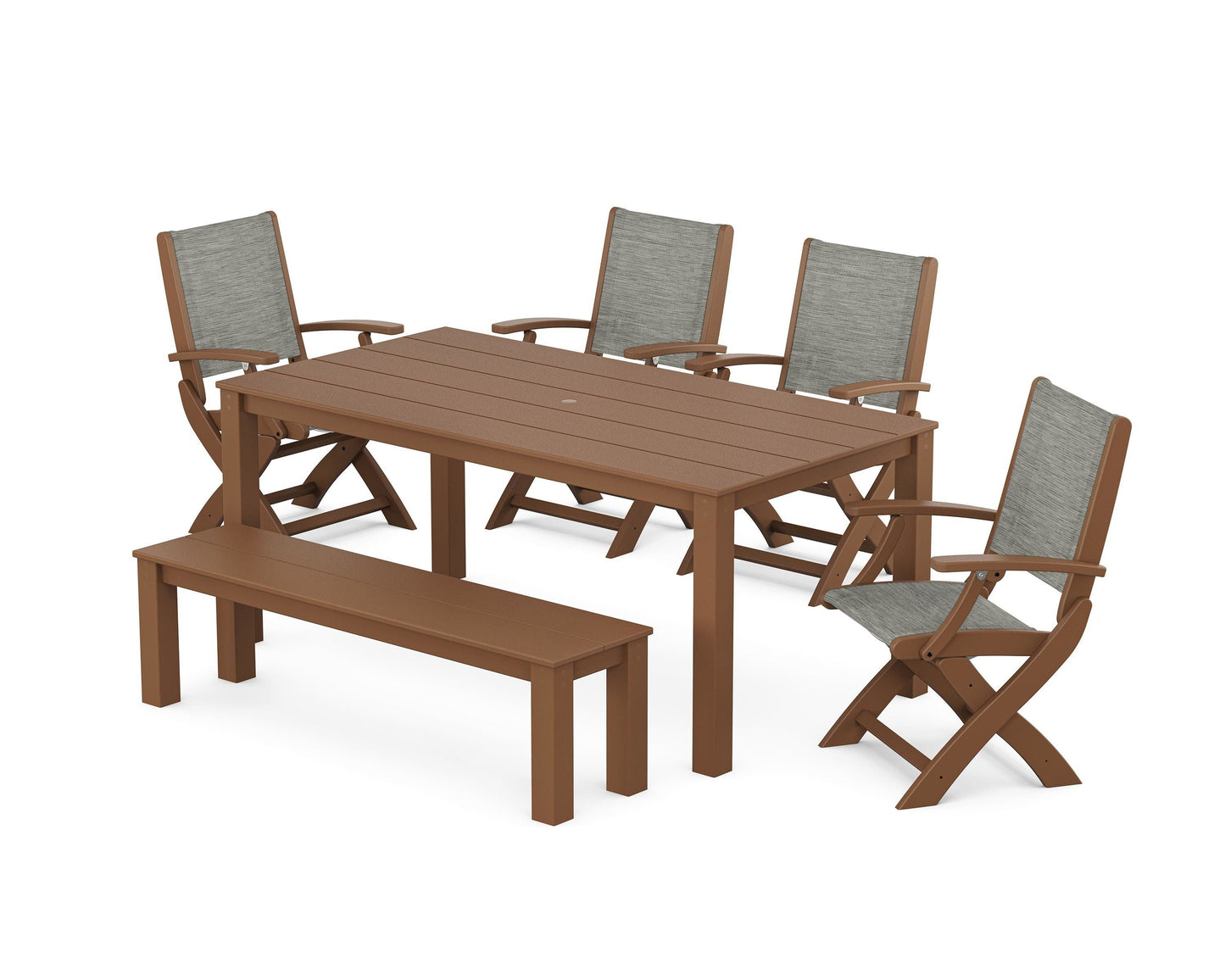 Coastal Folding Chair 6- Piece Parsons Dining Set with Bench