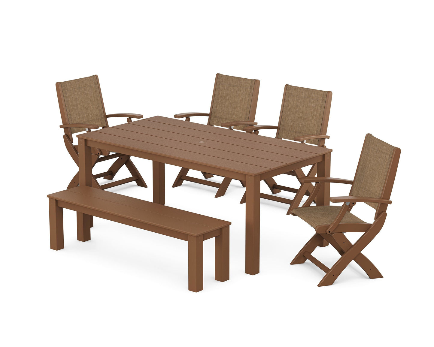 Coastal Folding Chair 6- Piece Parsons Dining Set with Bench