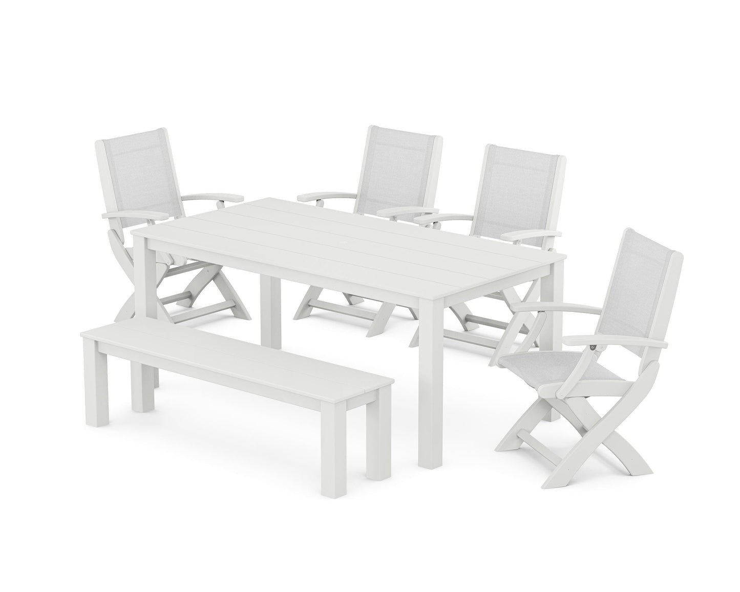 Coastal Folding Chair 6- Piece Parsons Dining Set with Bench