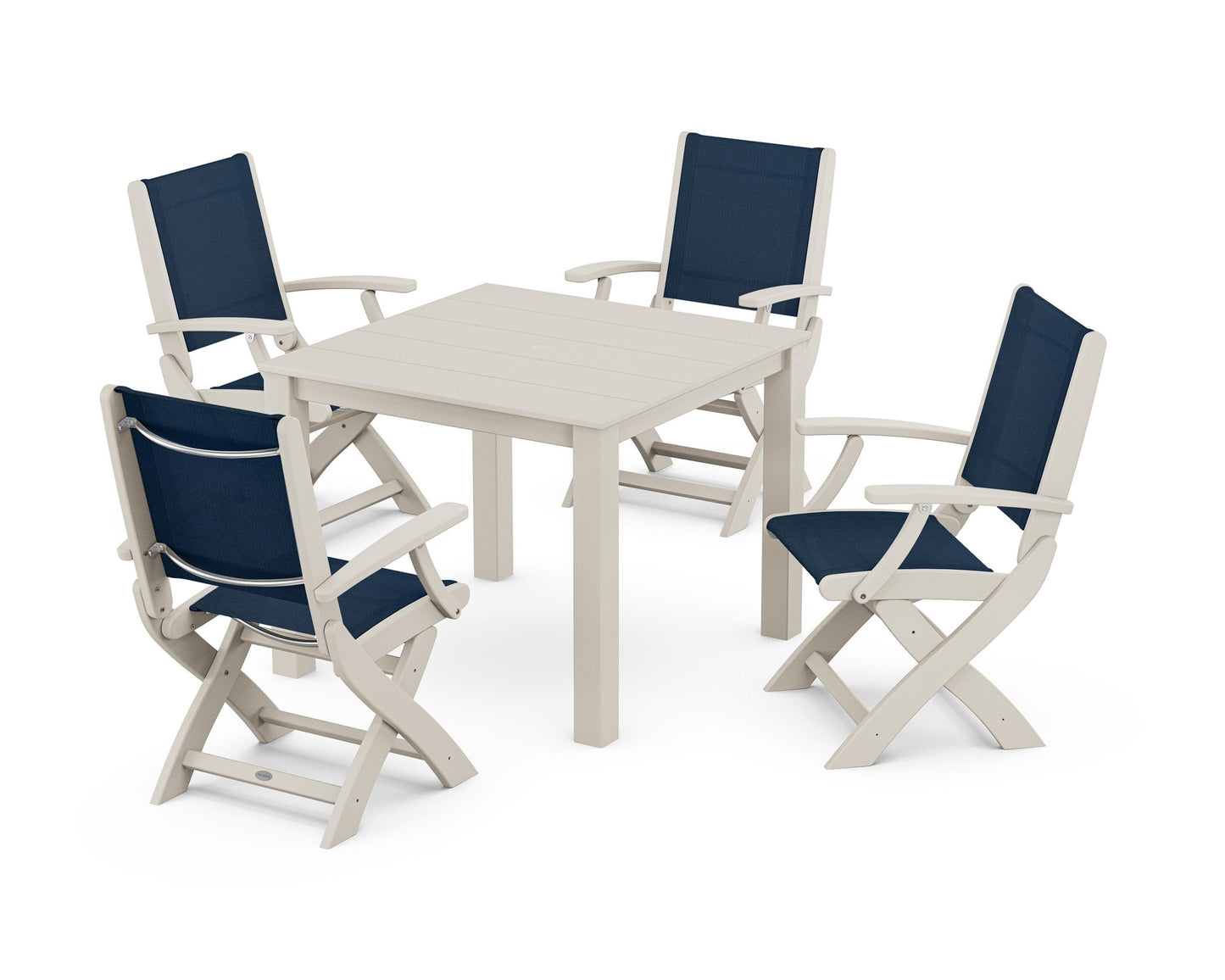 Coastal Folding Chair 5-Piece Parsons Dining Set