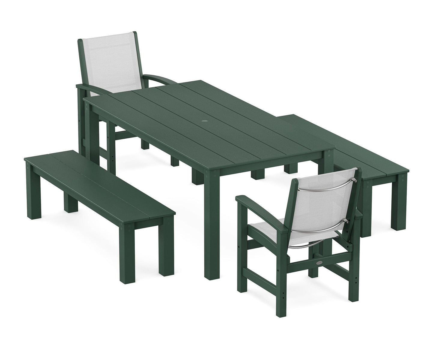 Coastal 5-Piece Parsons Dining Set with Benches