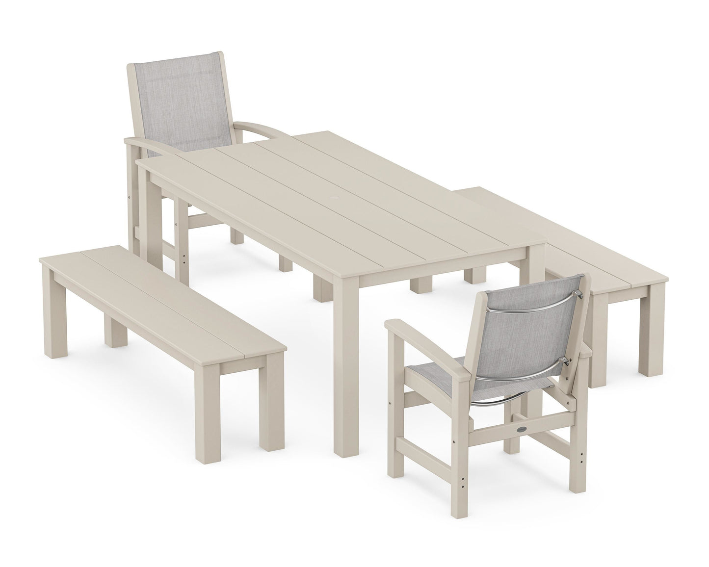 Coastal 5-Piece Parsons Dining Set with Benches