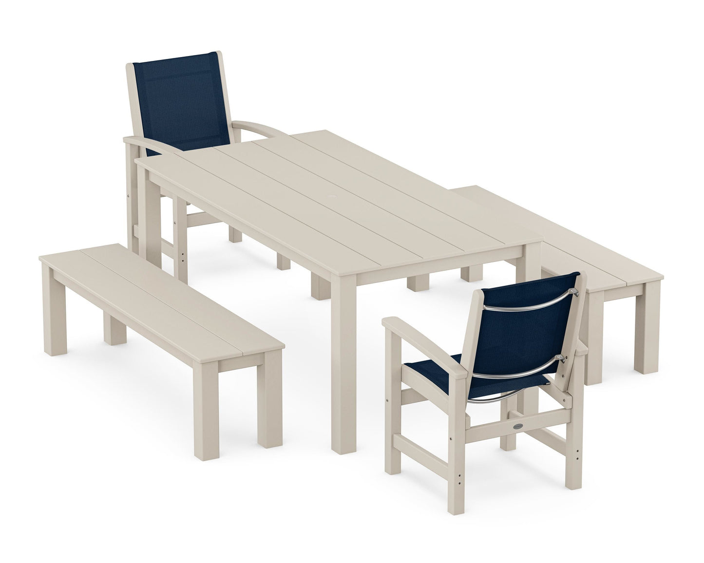 Coastal 5-Piece Parsons Dining Set with Benches