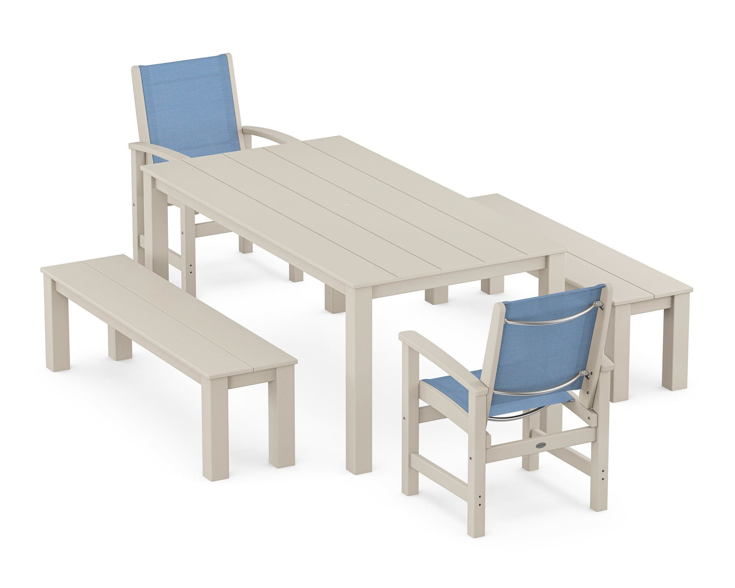 Coastal 5-Piece Parsons Dining Set with Benches