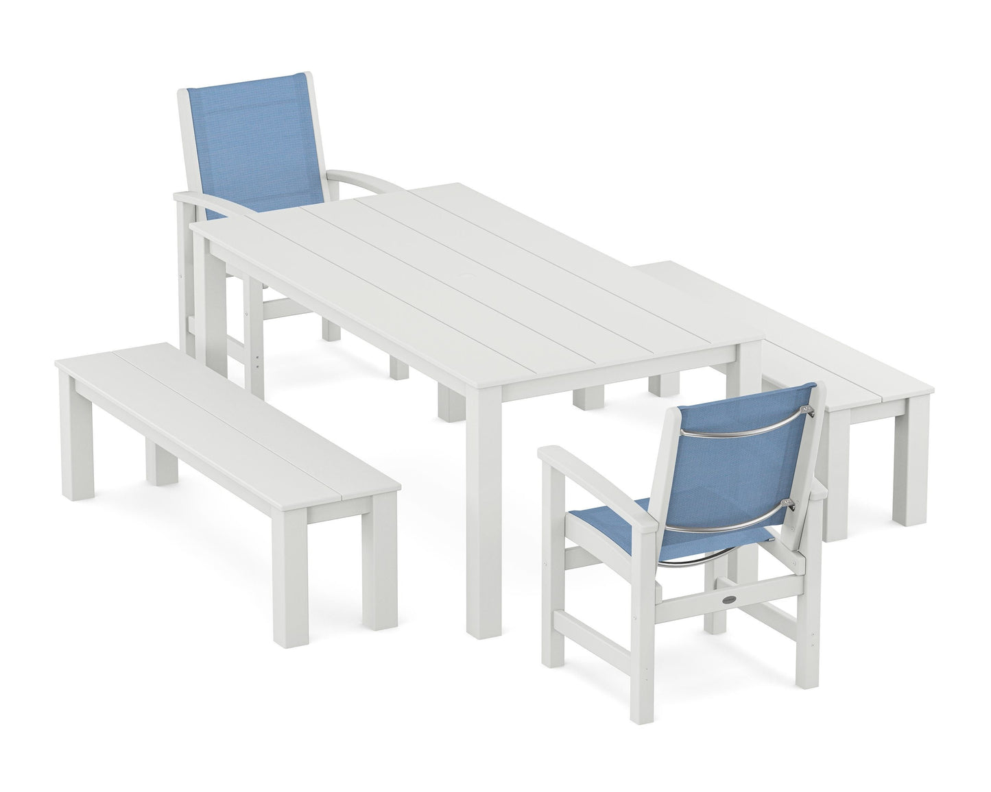 Coastal 5-Piece Parsons Dining Set with Benches