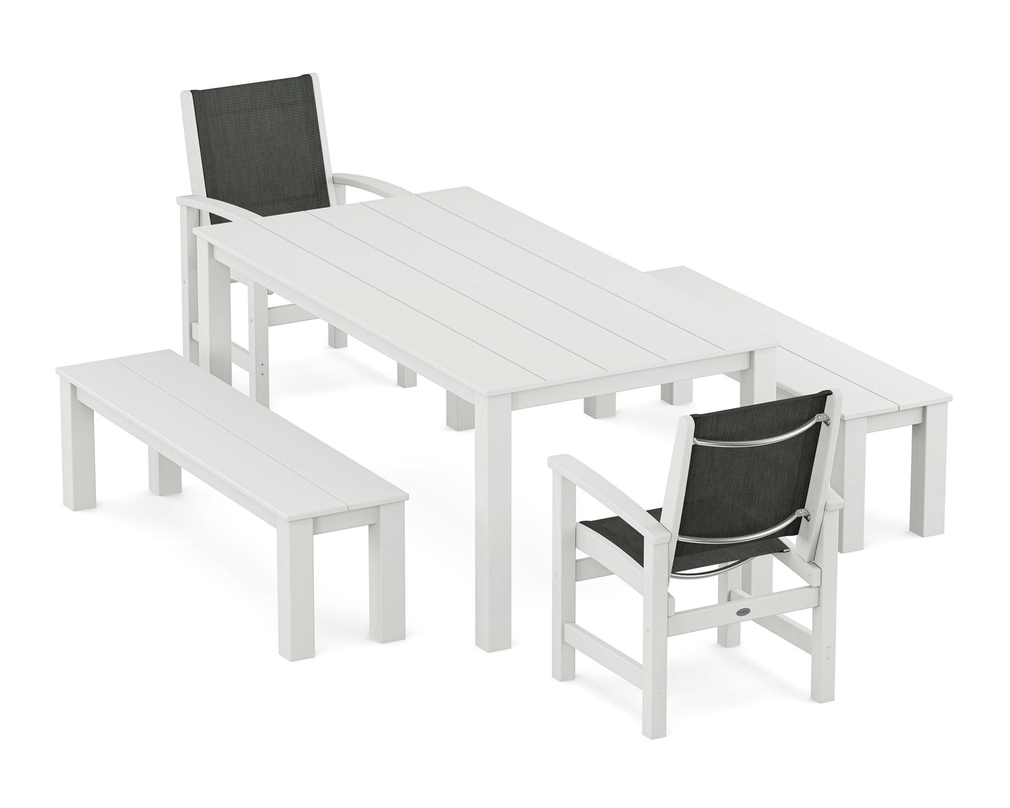 Coastal 5-Piece Parsons Dining Set with Benches