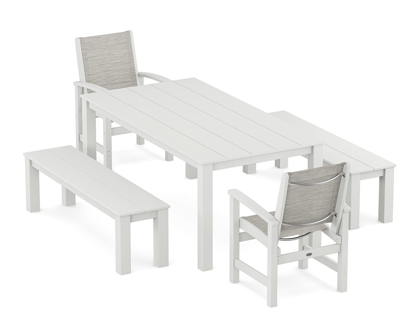 Coastal 5-Piece Parsons Dining Set with Benches