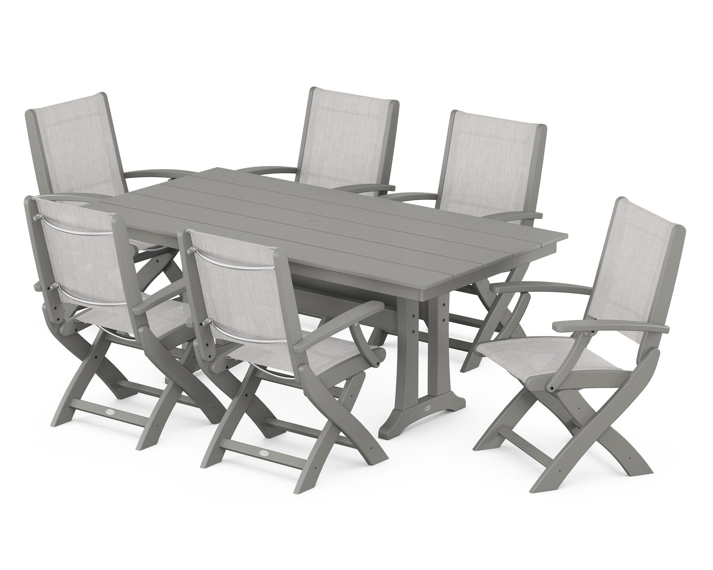 Coastal Folding Arm Chair 7-Piece Farmhouse Dining Set with Trestle Legs