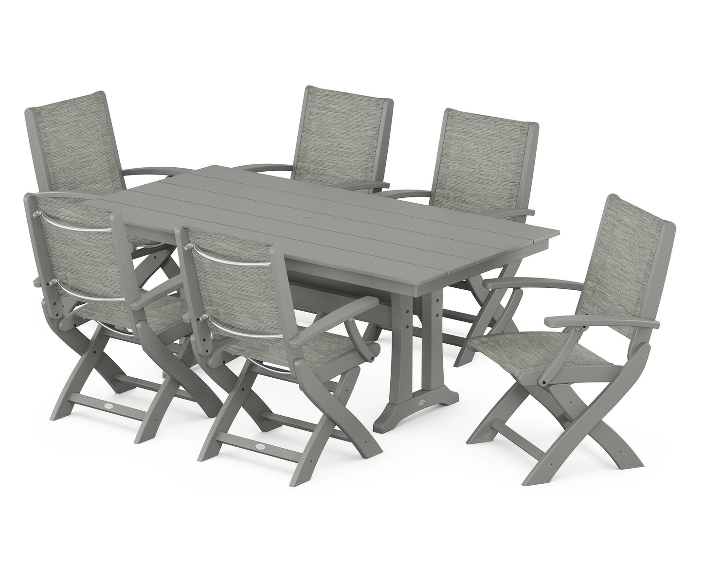 Coastal Folding Arm Chair 7-Piece Farmhouse Dining Set with Trestle Legs