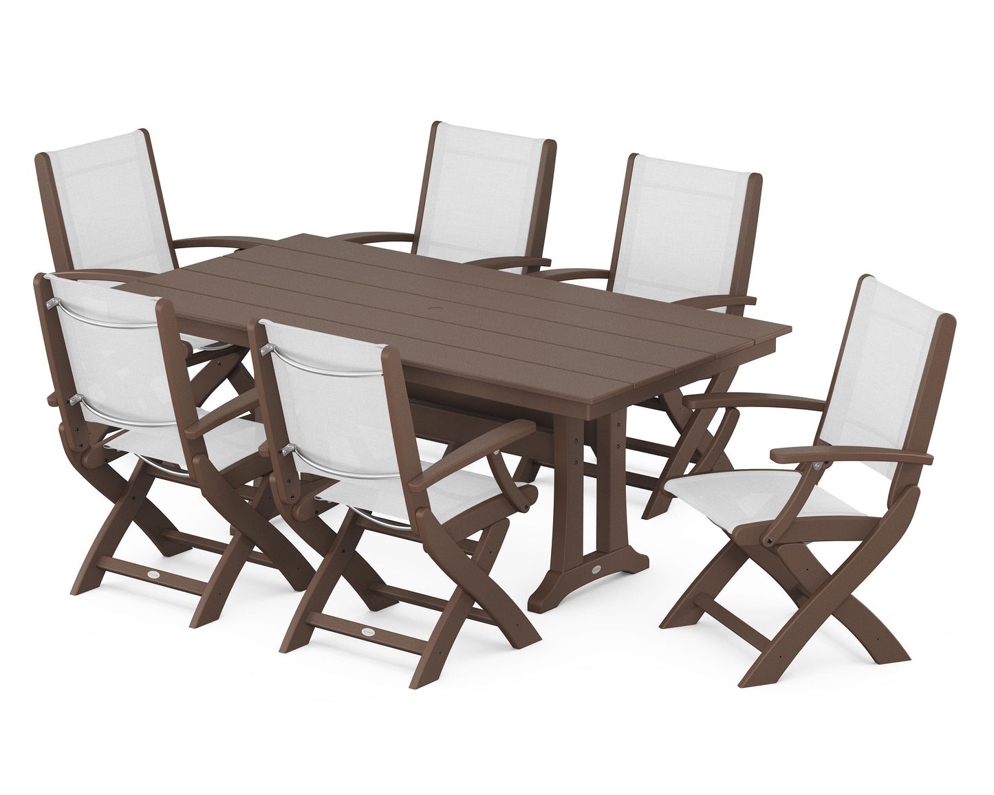 Coastal Folding Arm Chair 7-Piece Farmhouse Dining Set with Trestle Legs