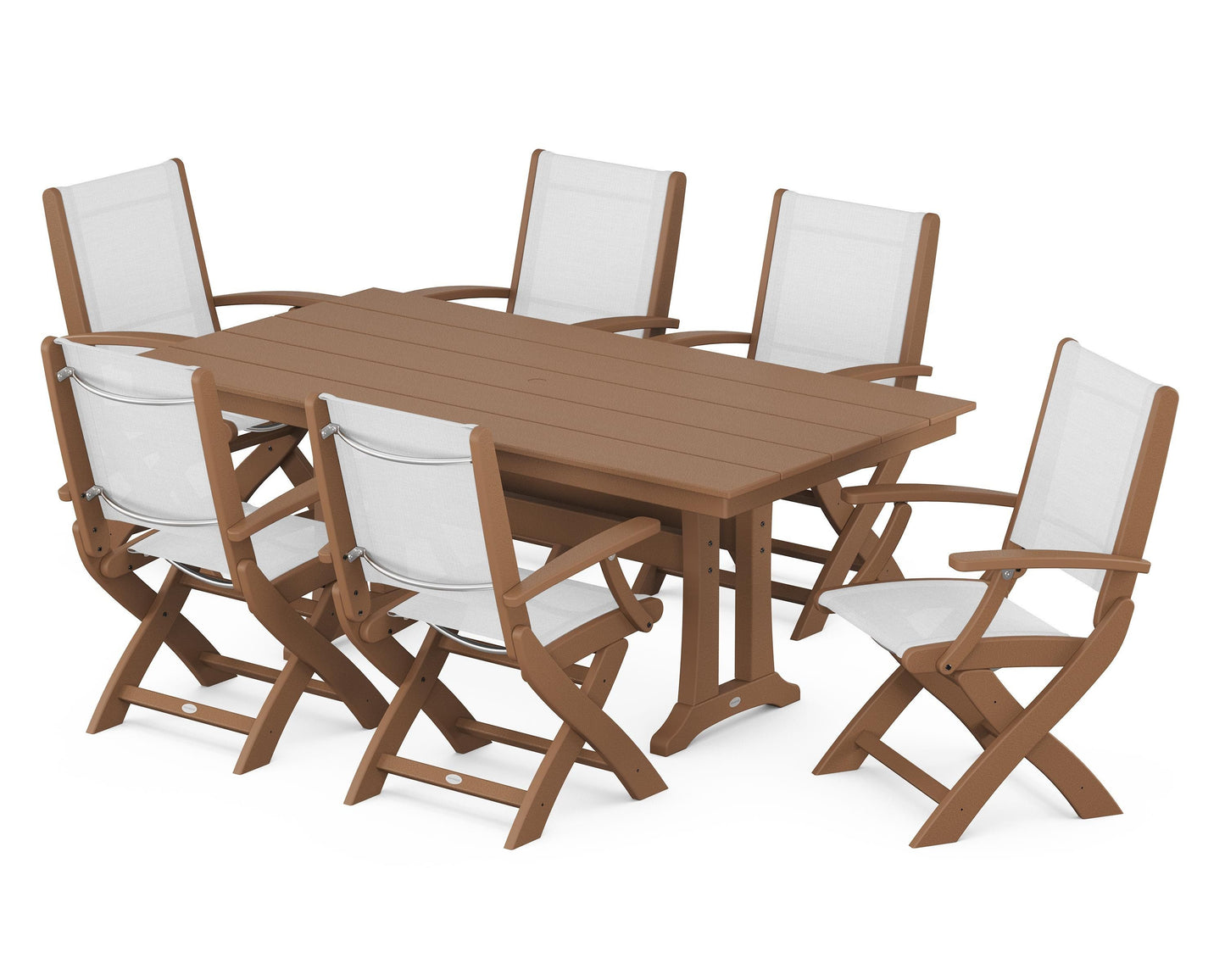 Coastal Folding Arm Chair 7-Piece Farmhouse Dining Set with Trestle Legs