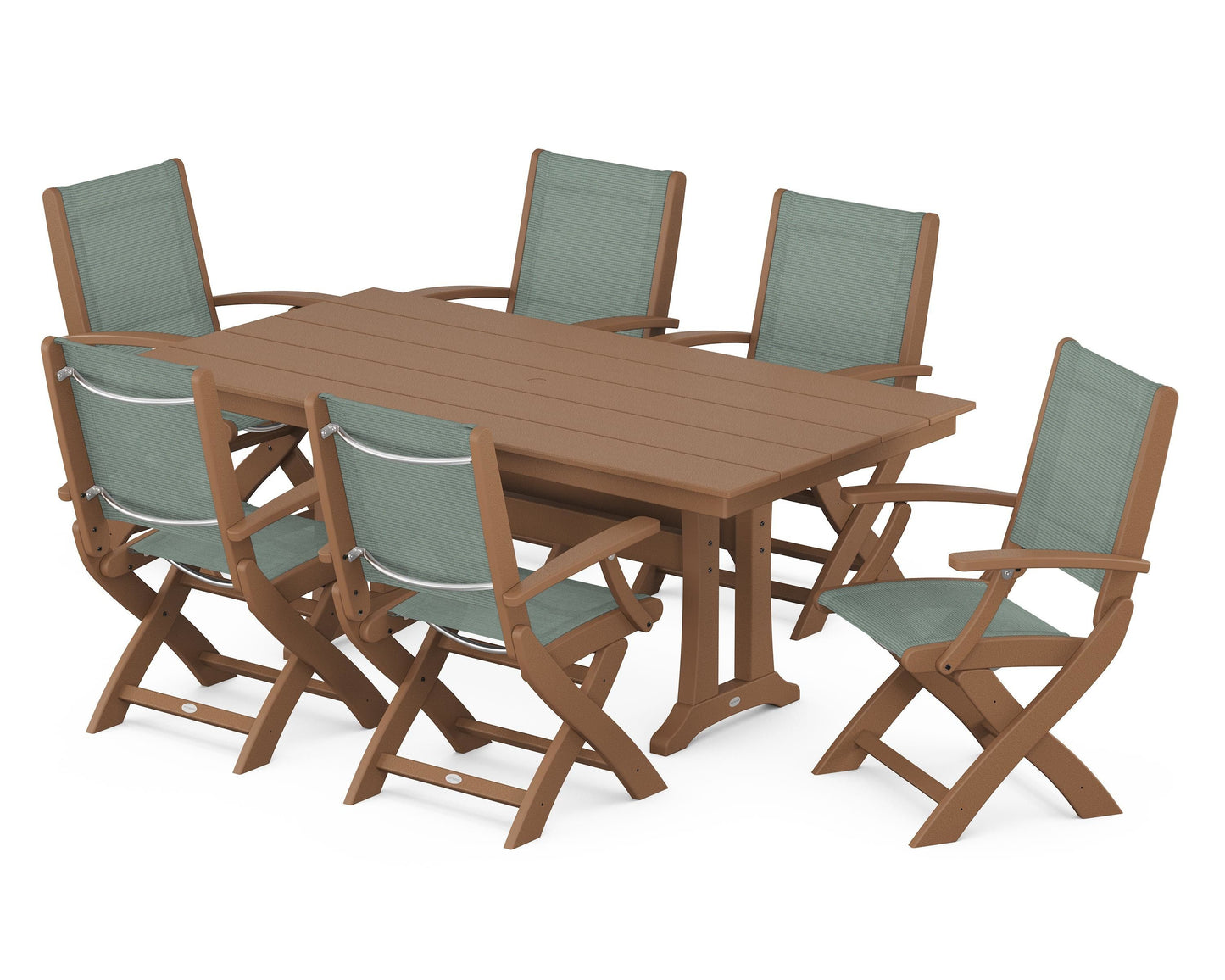 Coastal Folding Arm Chair 7-Piece Farmhouse Dining Set with Trestle Legs