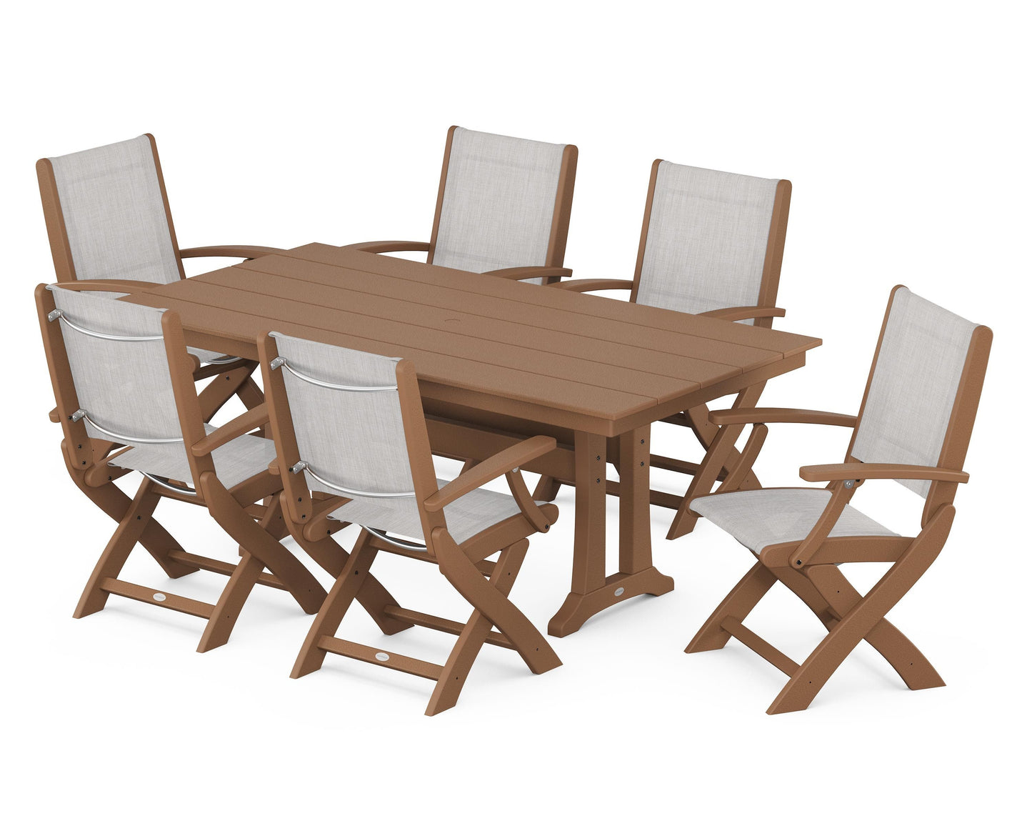 Coastal Folding Arm Chair 7-Piece Farmhouse Dining Set with Trestle Legs