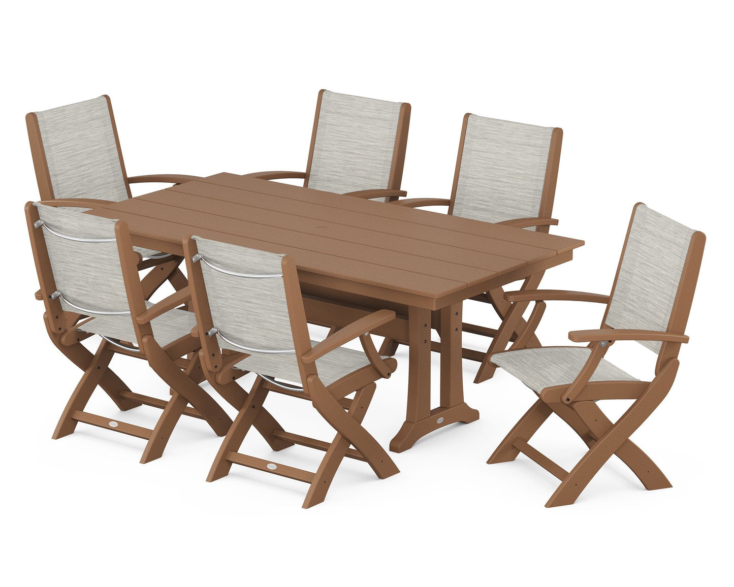 Coastal Folding Arm Chair 7-Piece Farmhouse Dining Set with Trestle Legs