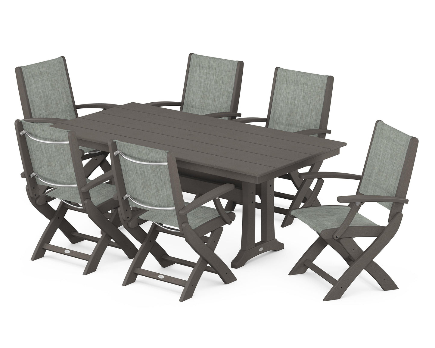 Coastal Folding Arm Chair 7-Piece Farmhouse Dining Set with Trestle Legs