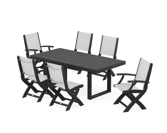 Coastal Folding Chair 7-Piece Dining Set with Trestle Legs