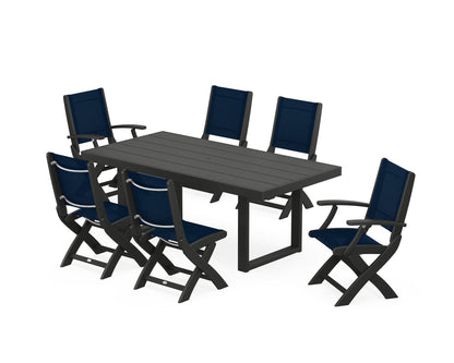 Coastal Folding Chair 7-Piece Dining Set with Trestle Legs
