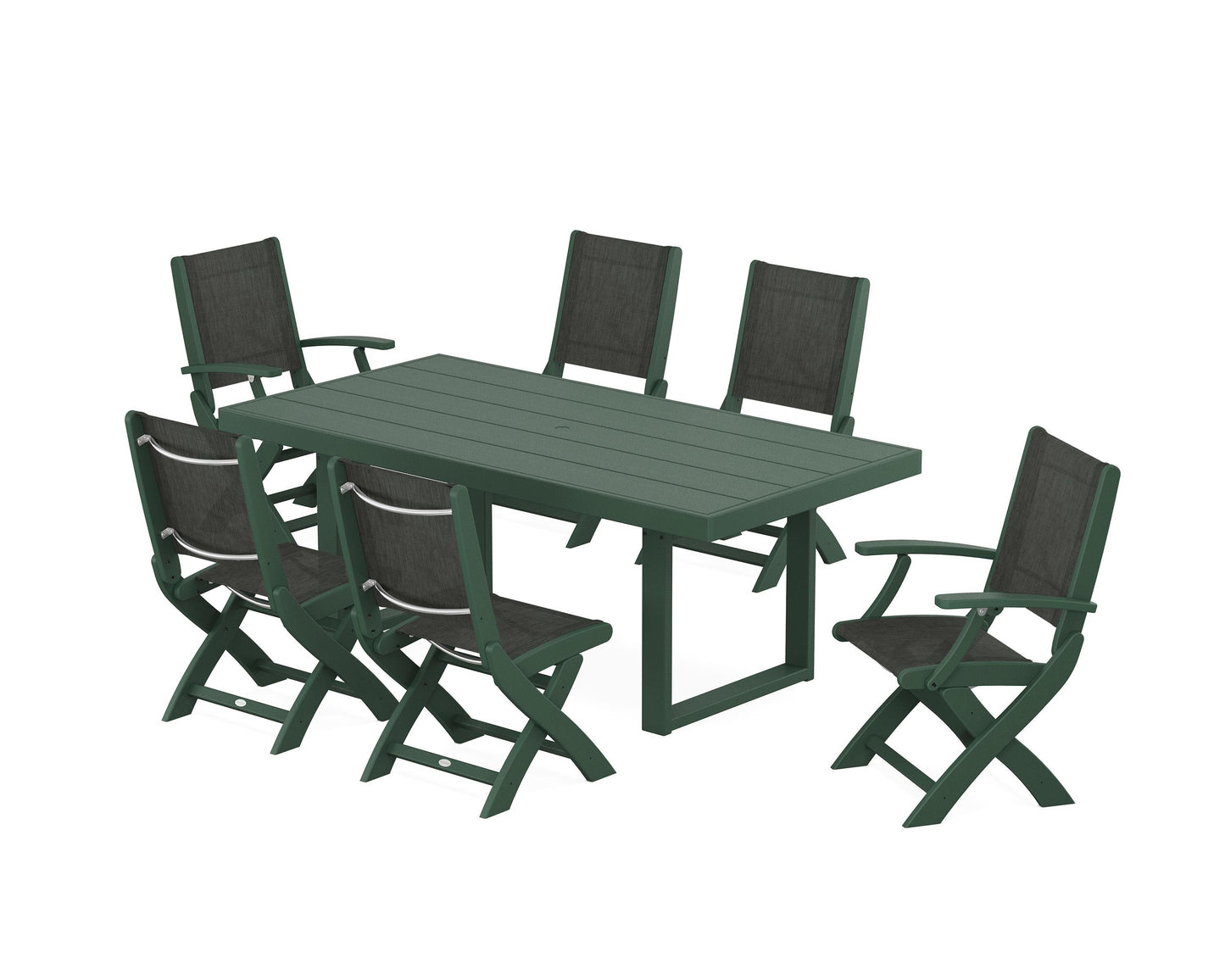 Coastal Folding Chair 7-Piece Dining Set with Trestle Legs