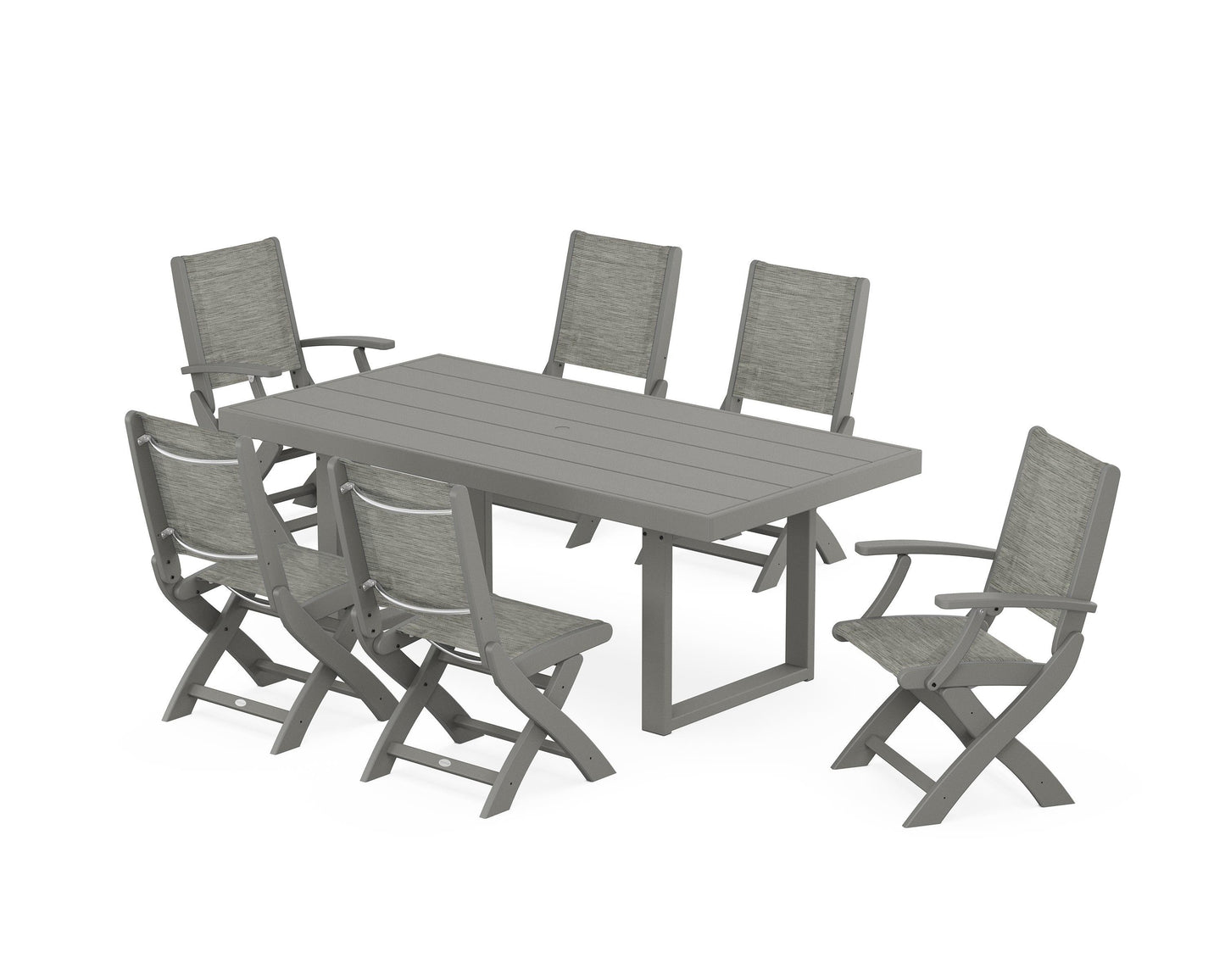 Coastal Folding Chair 7-Piece Dining Set with Trestle Legs