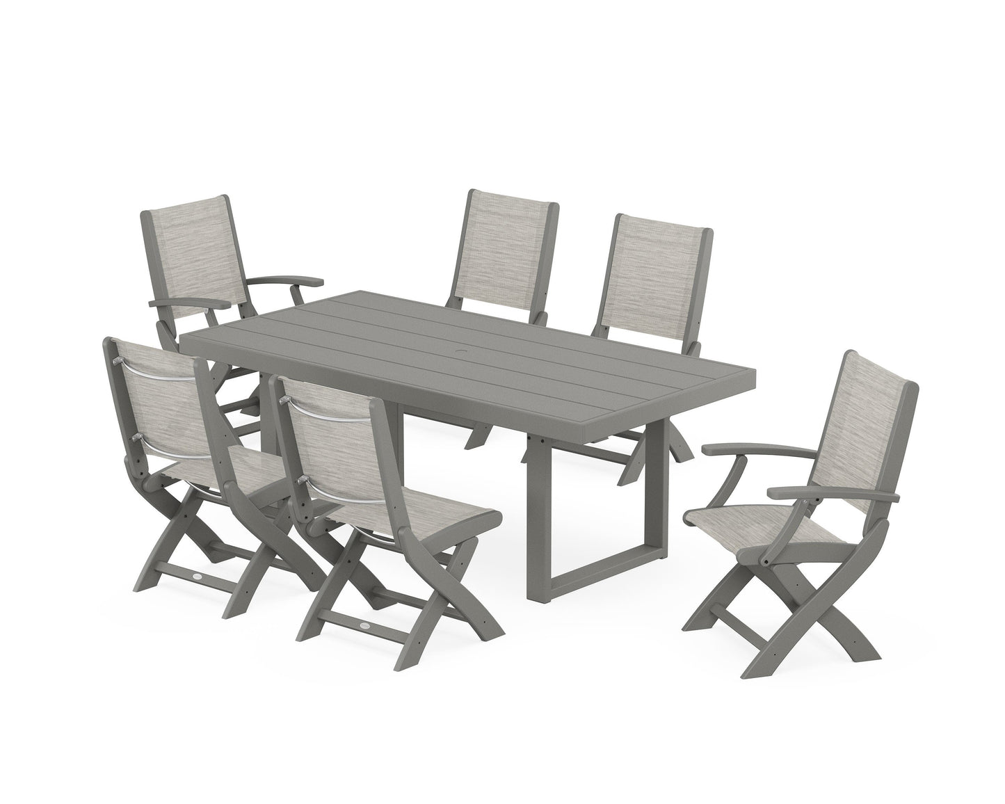 Coastal Folding Chair 7-Piece Dining Set with Trestle Legs