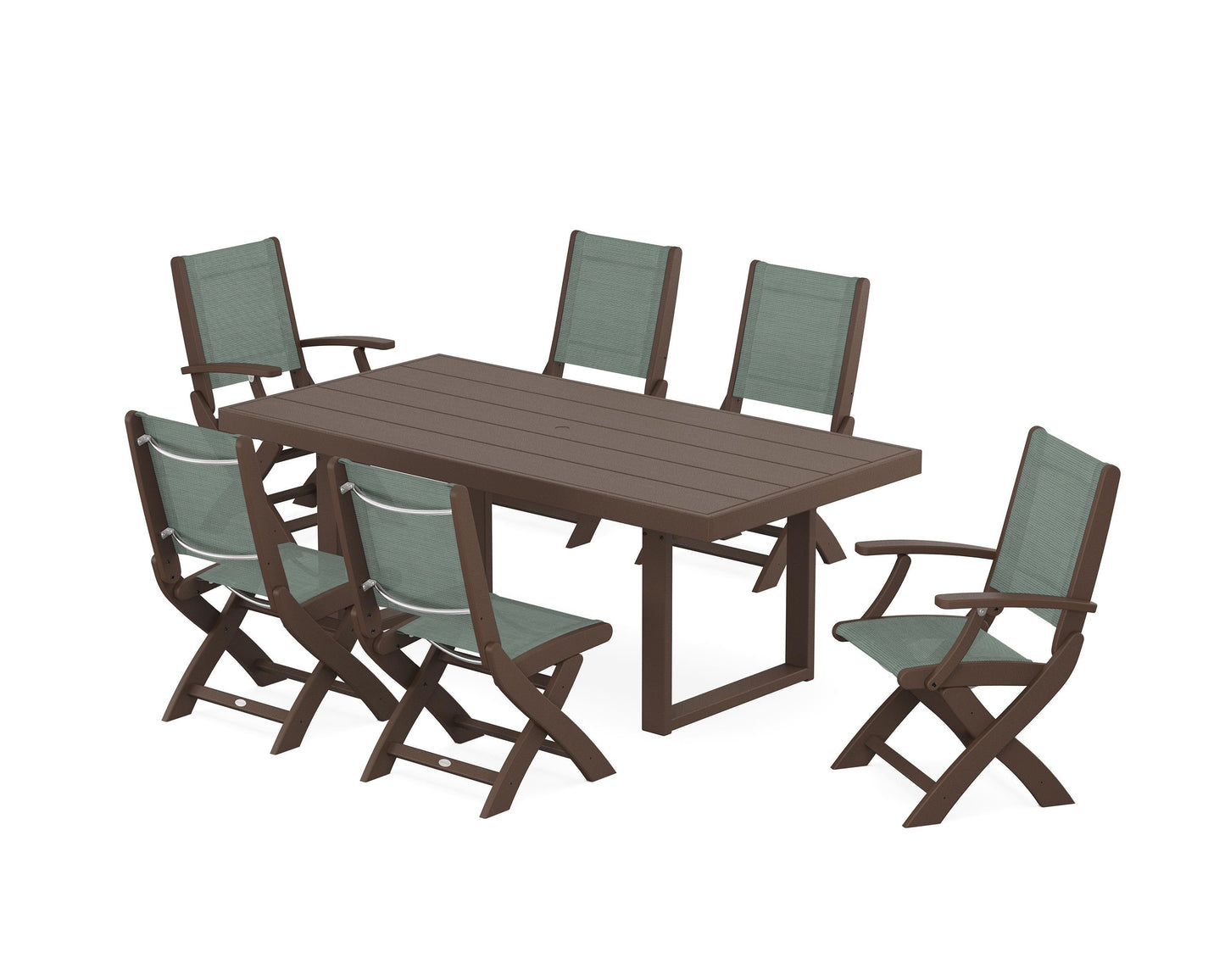 Coastal Folding Chair 7-Piece Dining Set with Trestle Legs