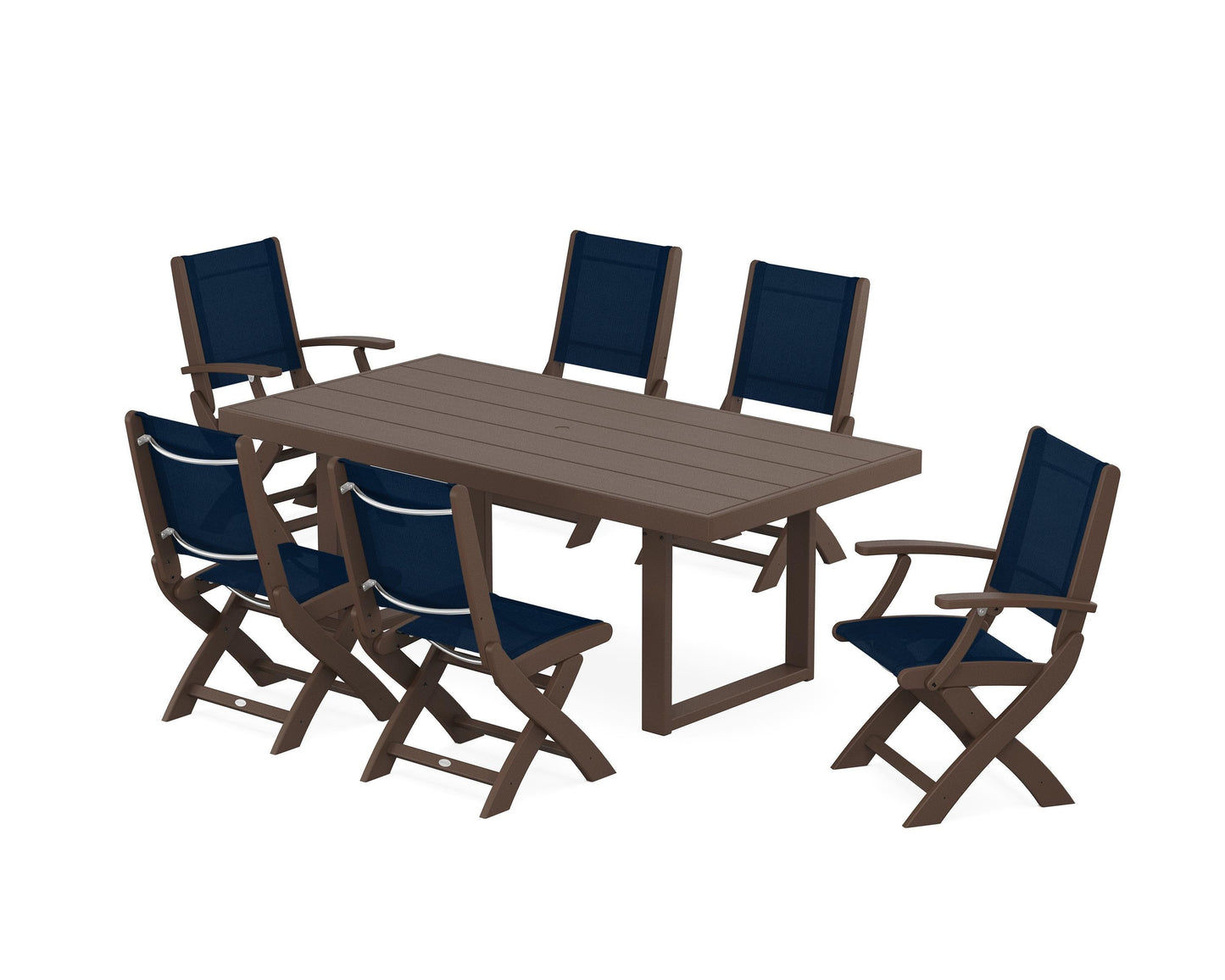 Coastal Folding Chair 7-Piece Dining Set with Trestle Legs