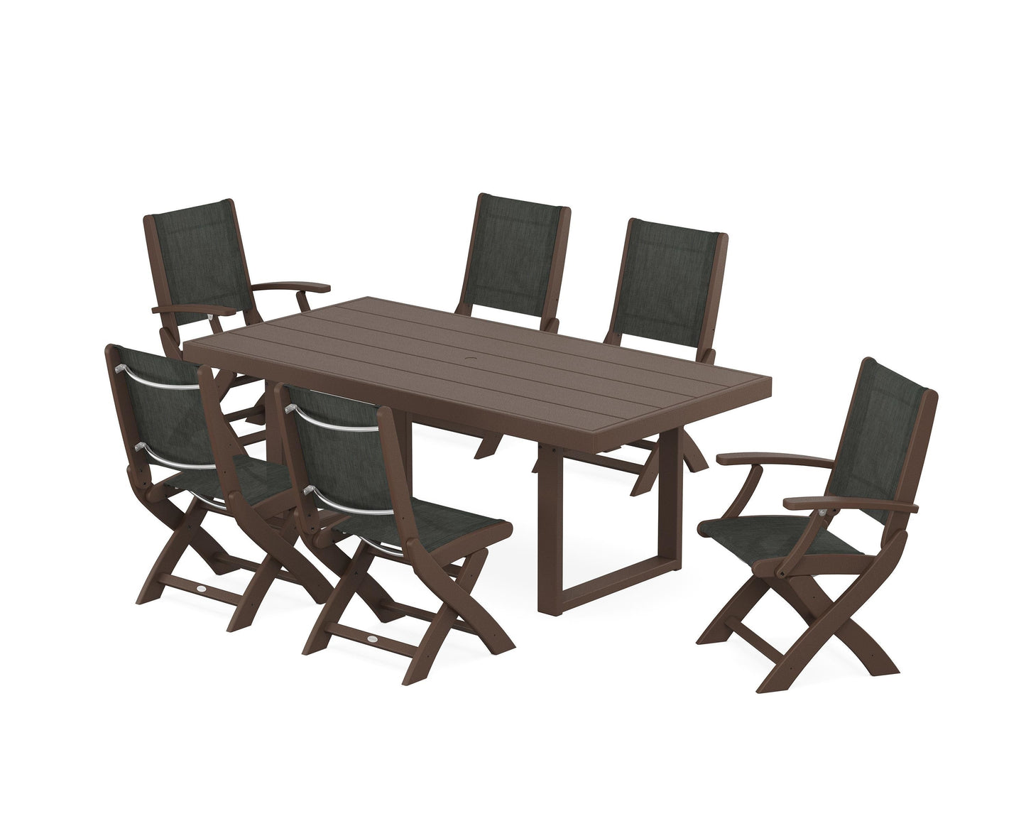 Coastal Folding Chair 7-Piece Dining Set with Trestle Legs