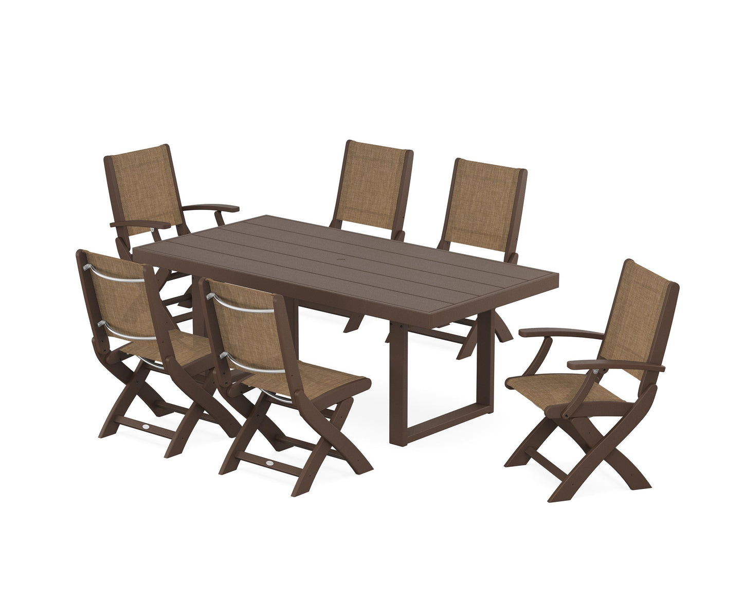 Coastal Folding Chair 7-Piece Dining Set with Trestle Legs