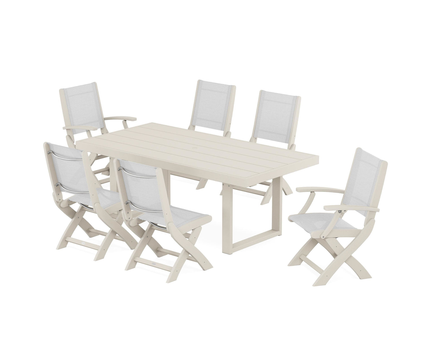 Coastal Folding Chair 7-Piece Dining Set with Trestle Legs