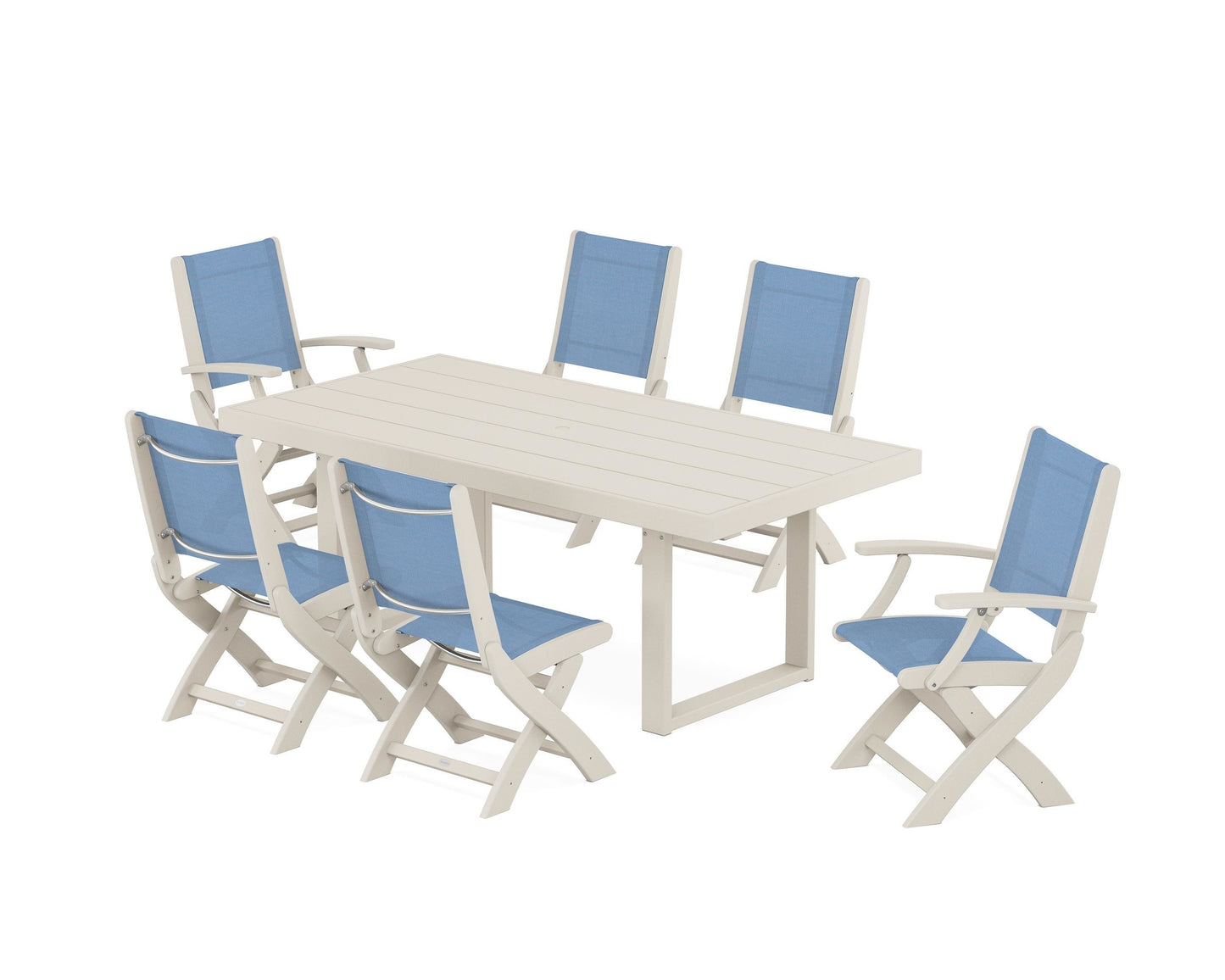 Coastal Folding Chair 7-Piece Dining Set with Trestle Legs