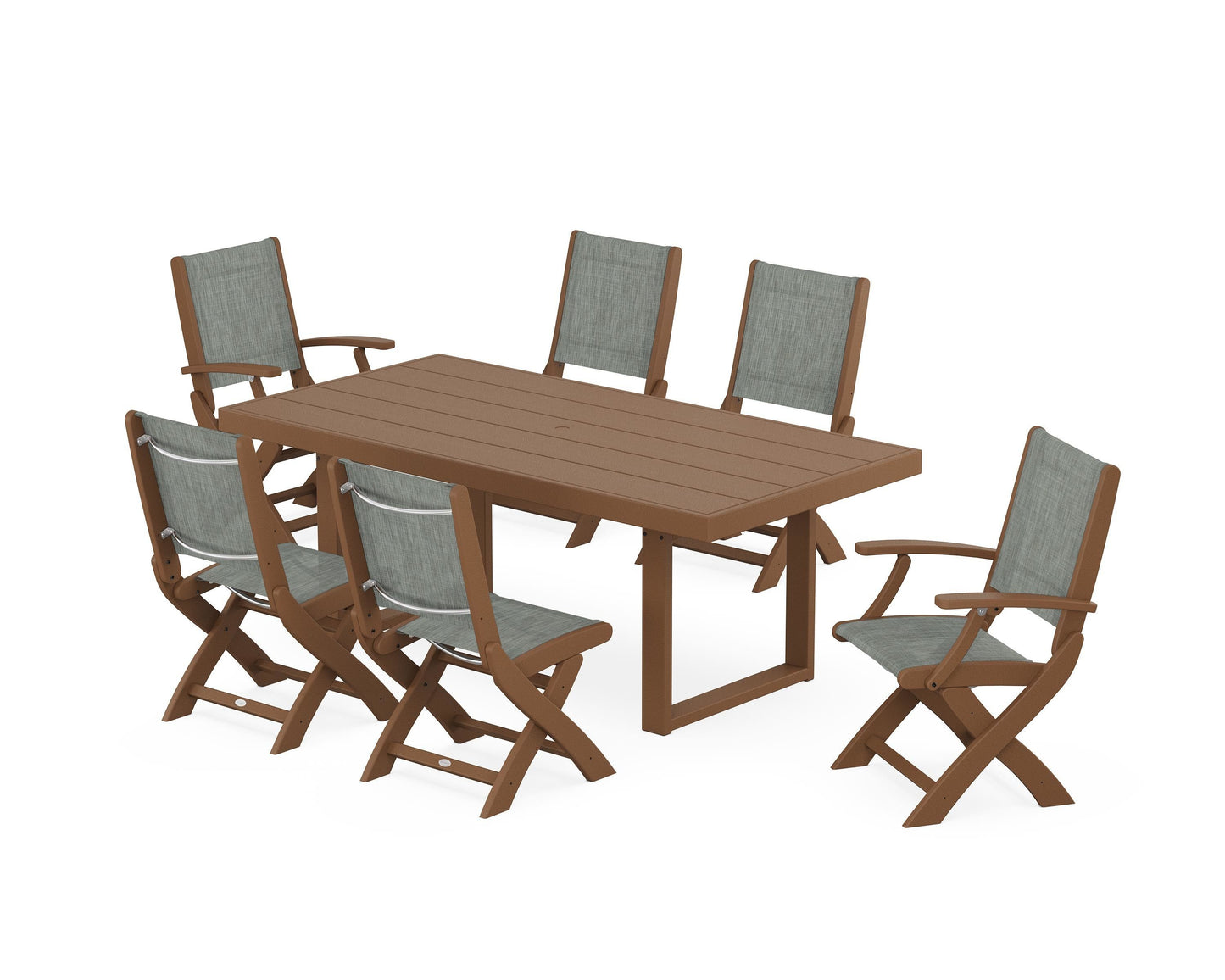 Coastal Folding Chair 7-Piece Dining Set with Trestle Legs