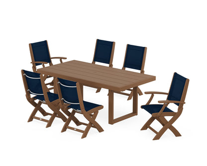 Coastal Folding Chair 7-Piece Dining Set with Trestle Legs