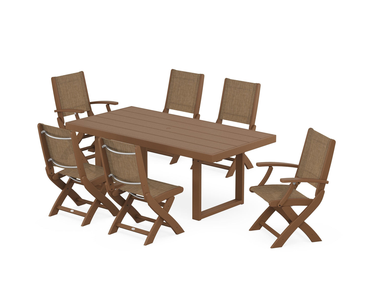 Coastal Folding Chair 7-Piece Dining Set with Trestle Legs